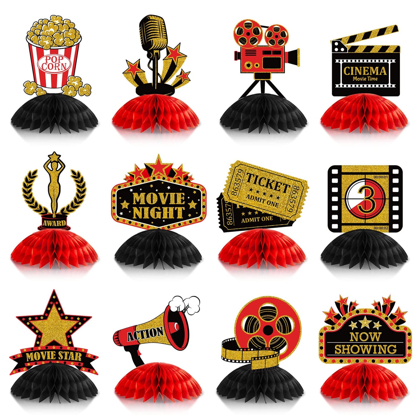 Pajean 12-Piece Movie Night Centerpieces – Red Honeycomb Table Decor