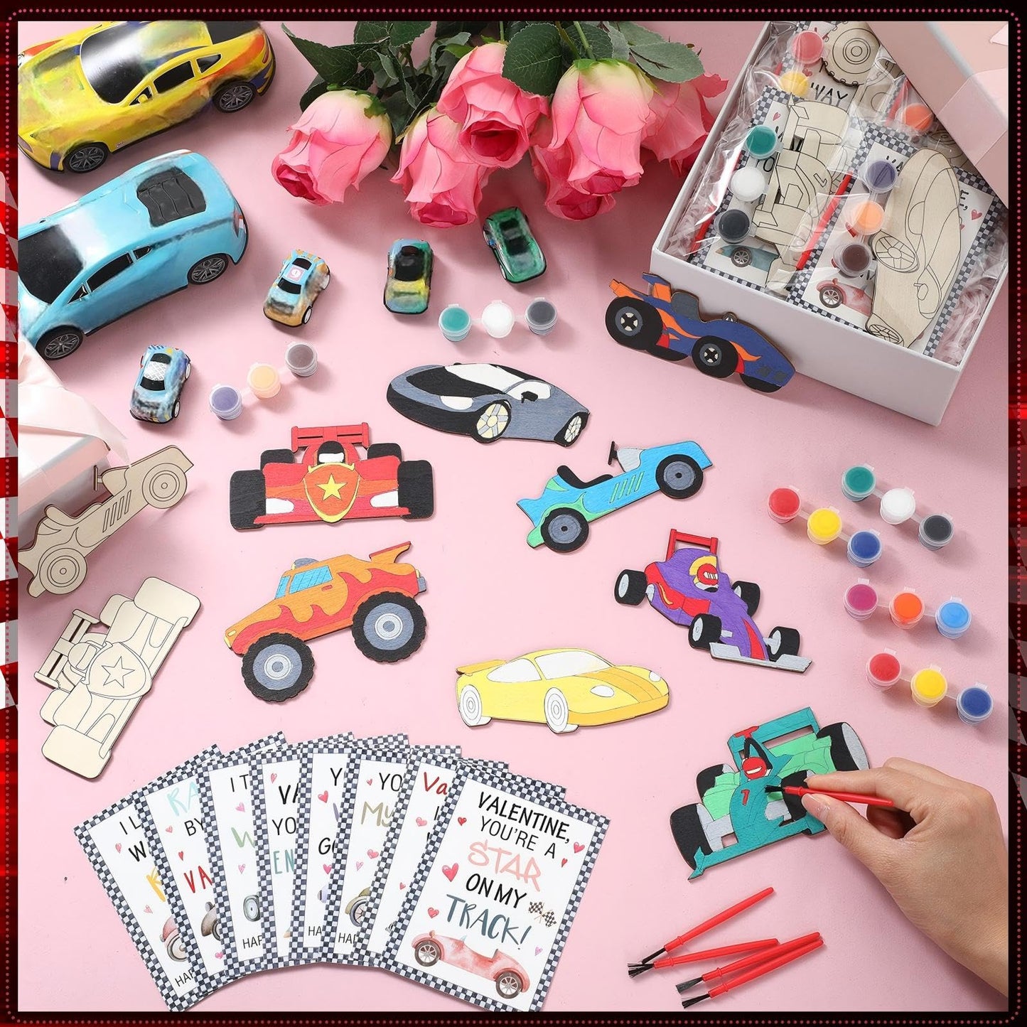 Pajean 24-Pack Valentines Painting DIY Kits – Race Car Cards & Maze Cards