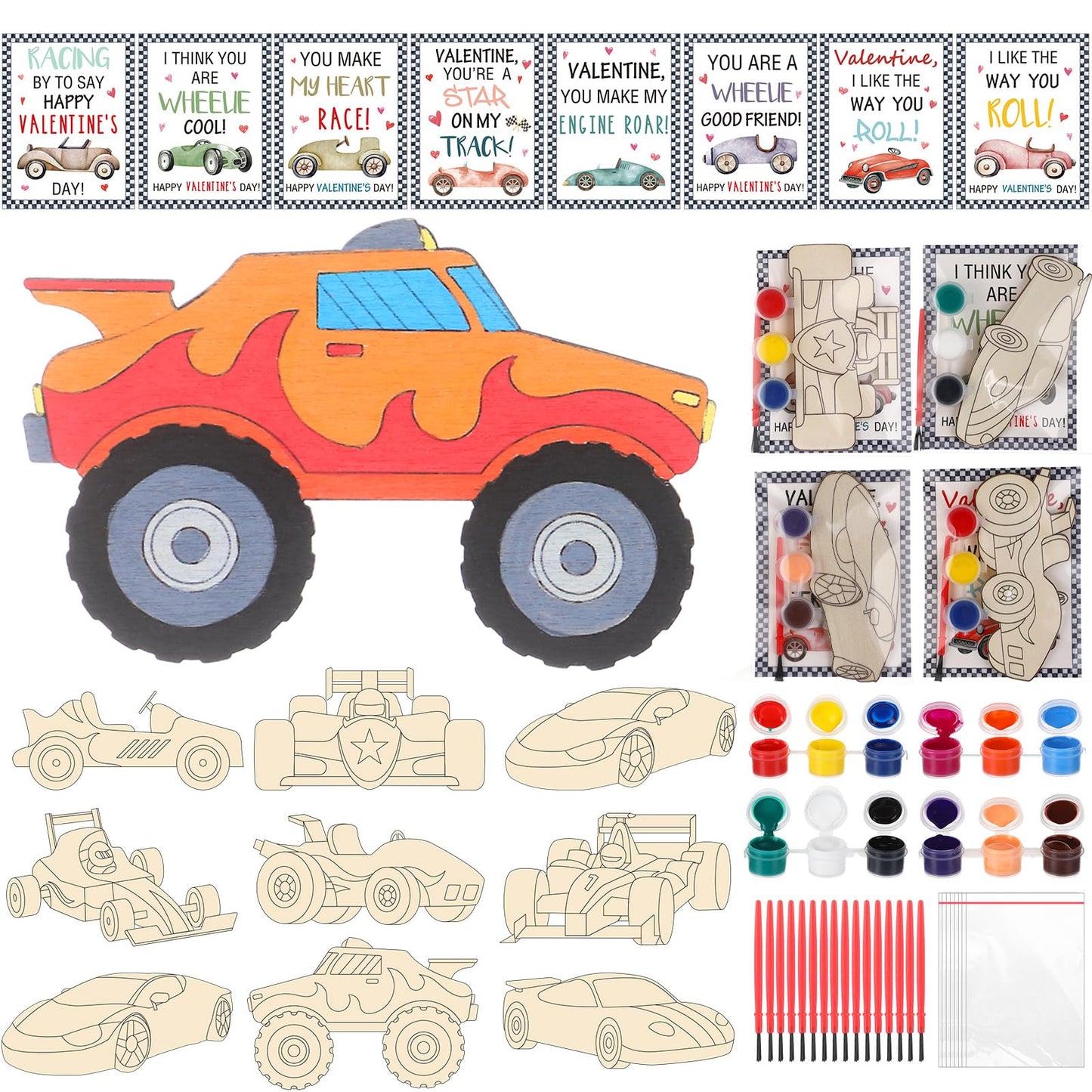 Pajean 24-Pack Valentines Painting DIY Kits – Race Car Cards & Maze Cards