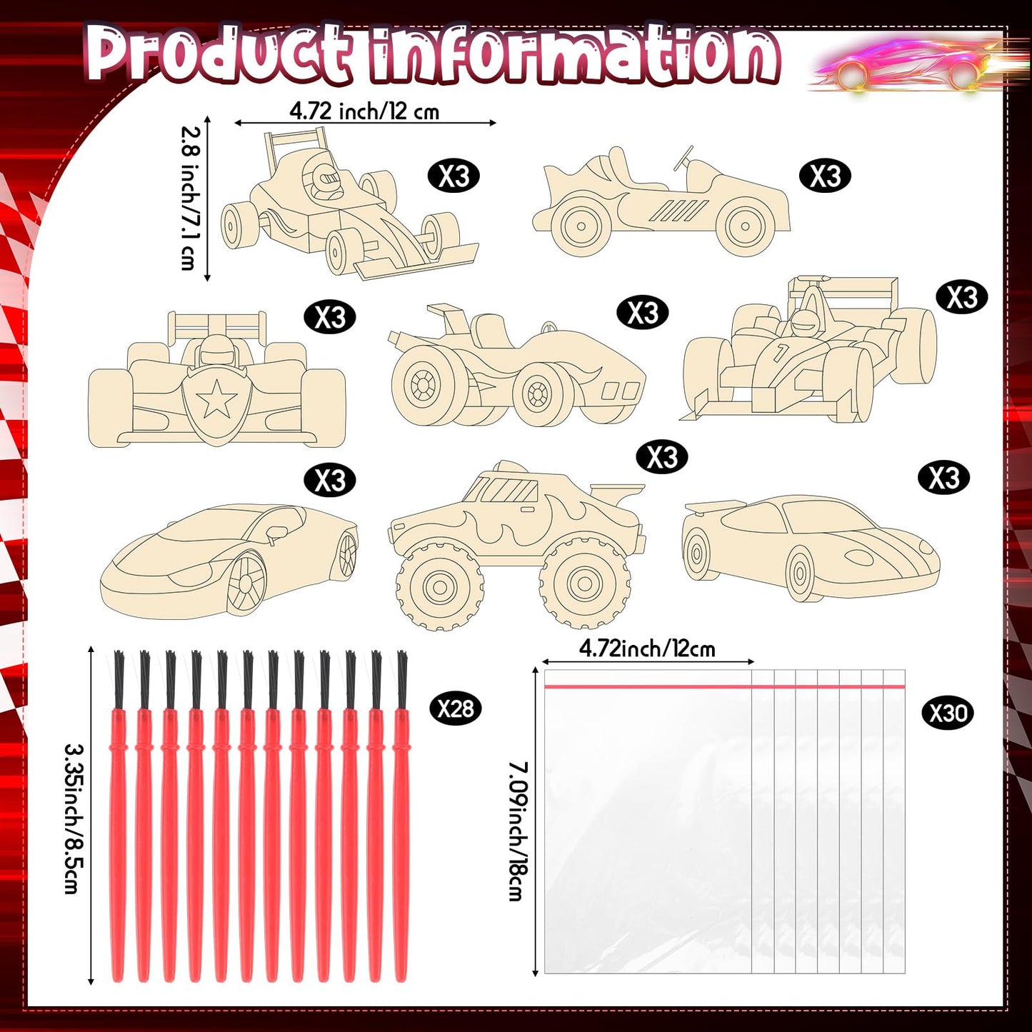 Pajean 24-Pack Valentines Painting DIY Kits – Race Car Cards & Maze Cards