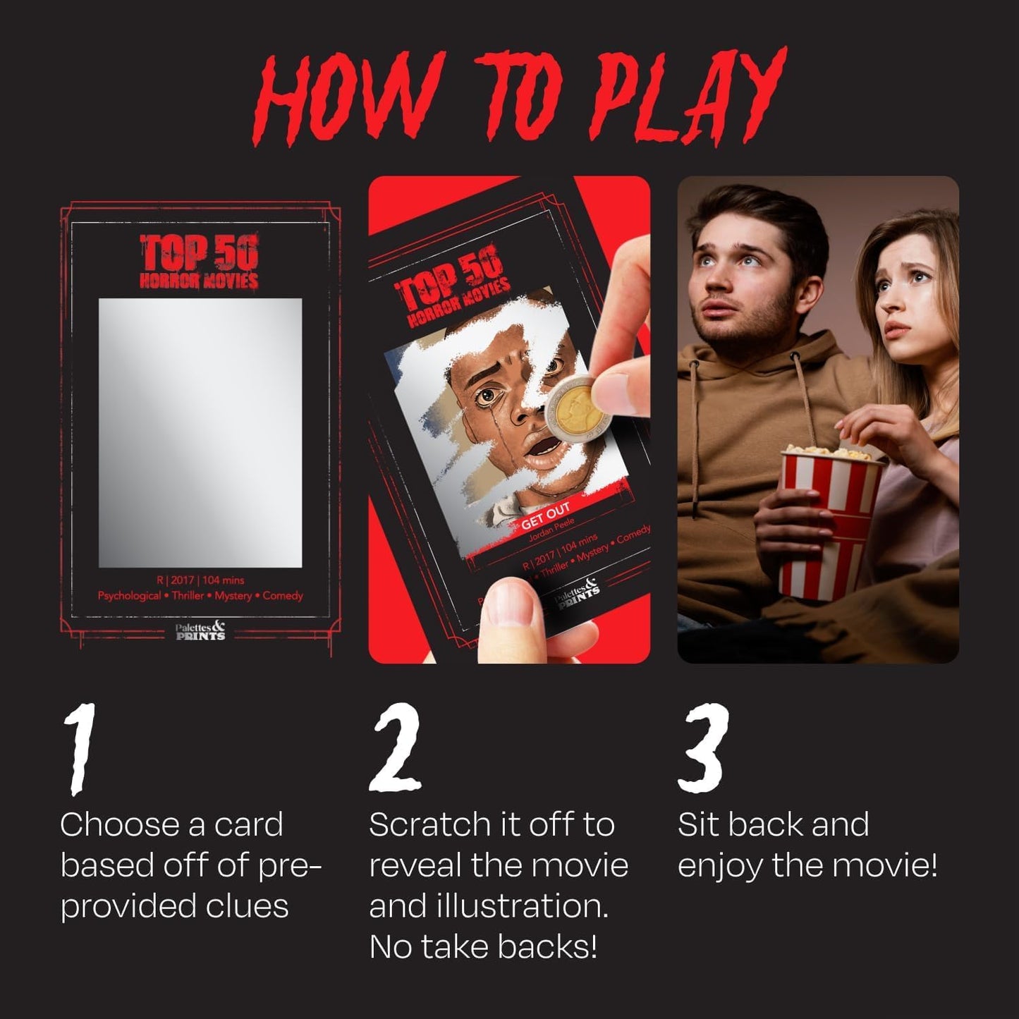 Palettes and Prints Fan Bundle: Top 50 & 50 Horror Movie Scratch Off Decks – Complete Movie Night Challenge