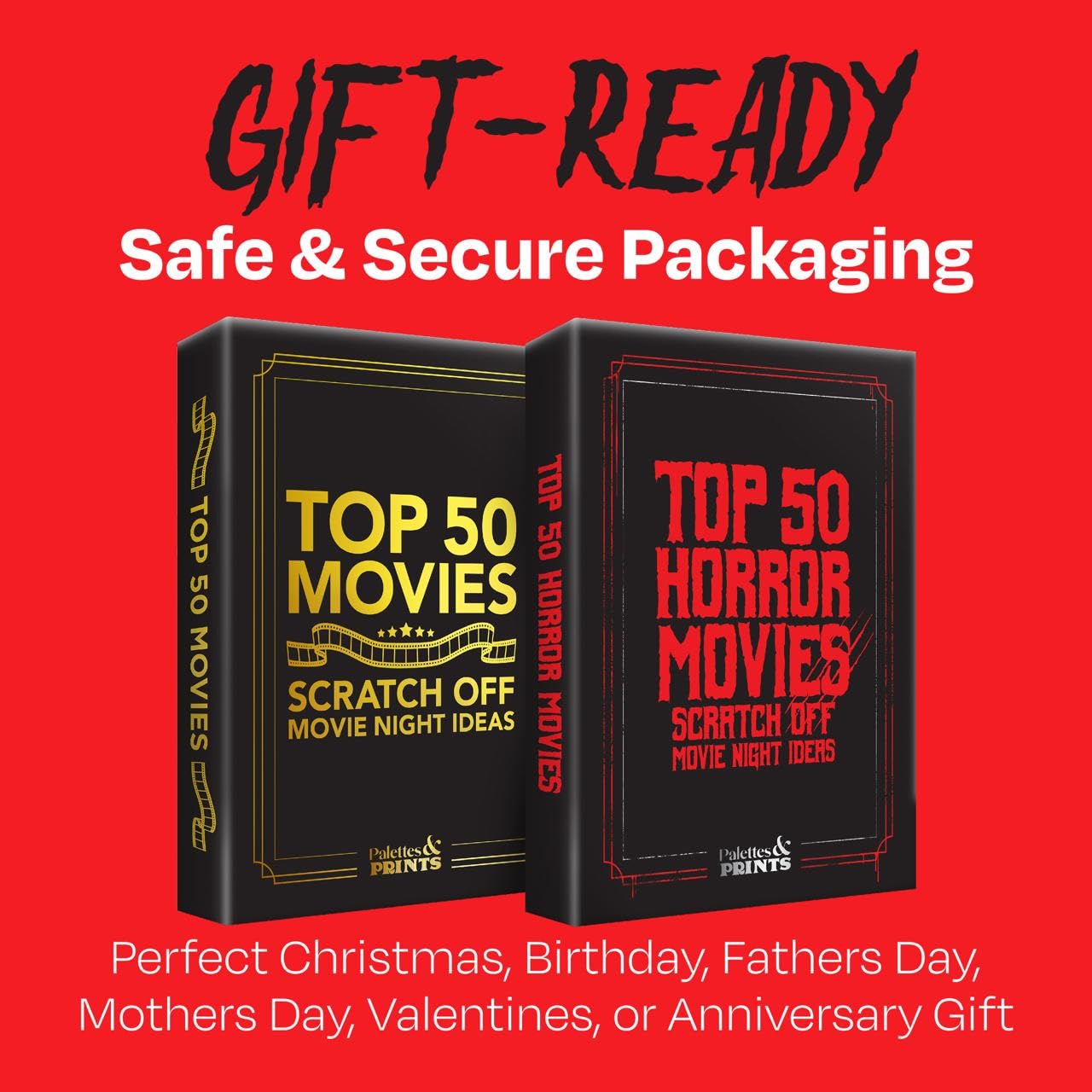 Palettes and Prints Premium Top 50 Horror Movies Scratch-Off Cards – Movie Night Gifts