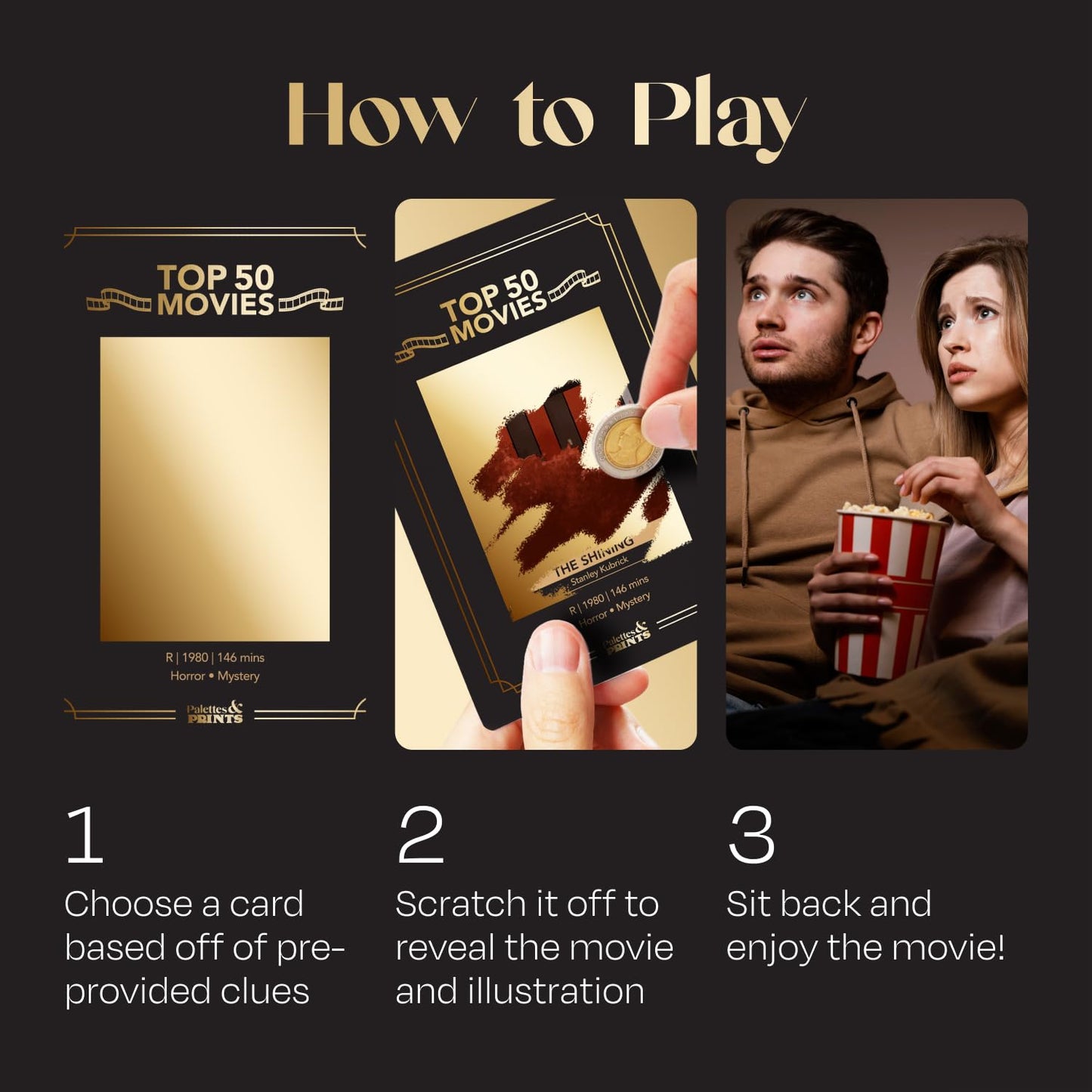 Palettes and Prints – Premium Movie Night Scratch Off Cards | Gifts for Movie Lovers