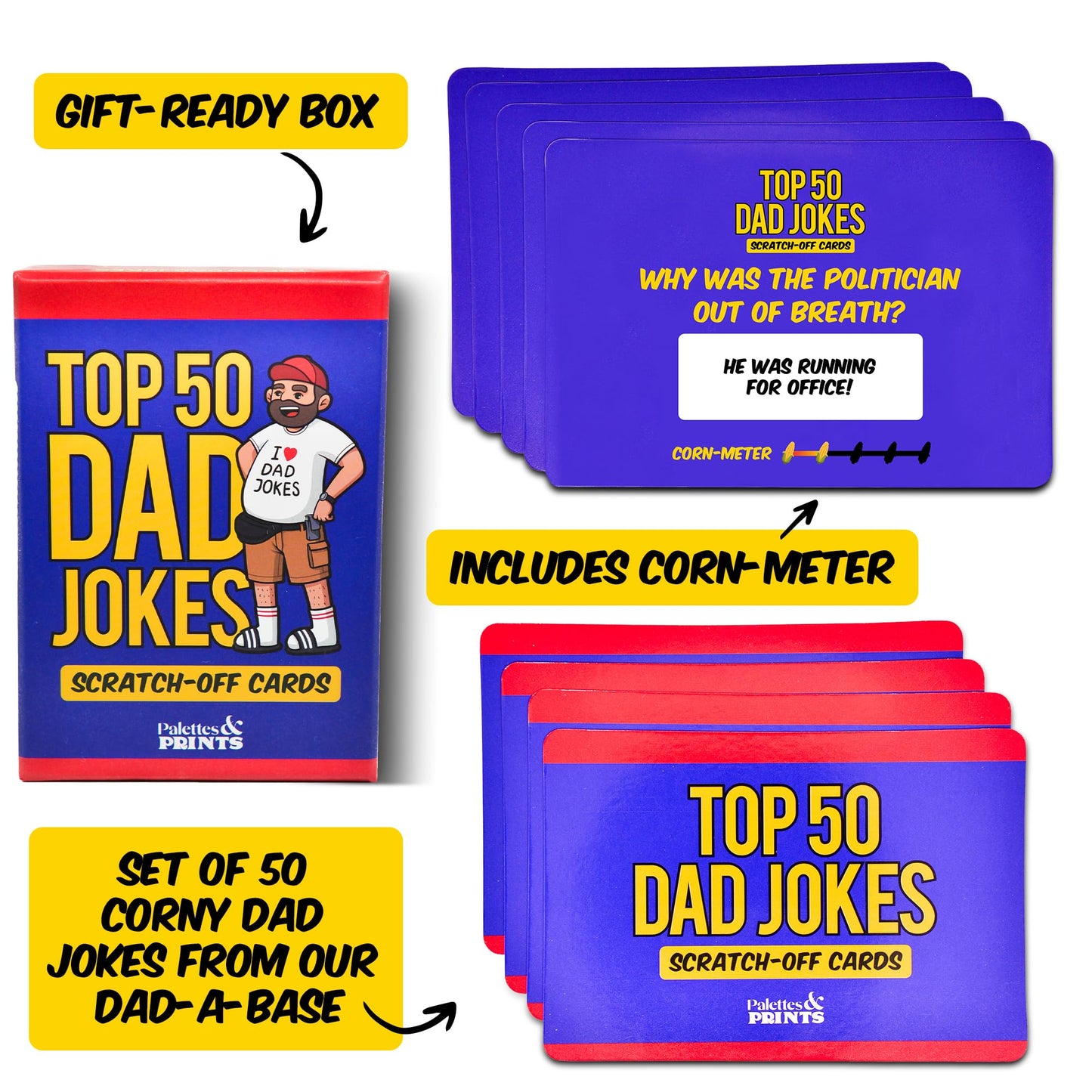Palettes and Prints: Premium Top 50 Dad Jokes Scratch Off Cards – Gift Idea