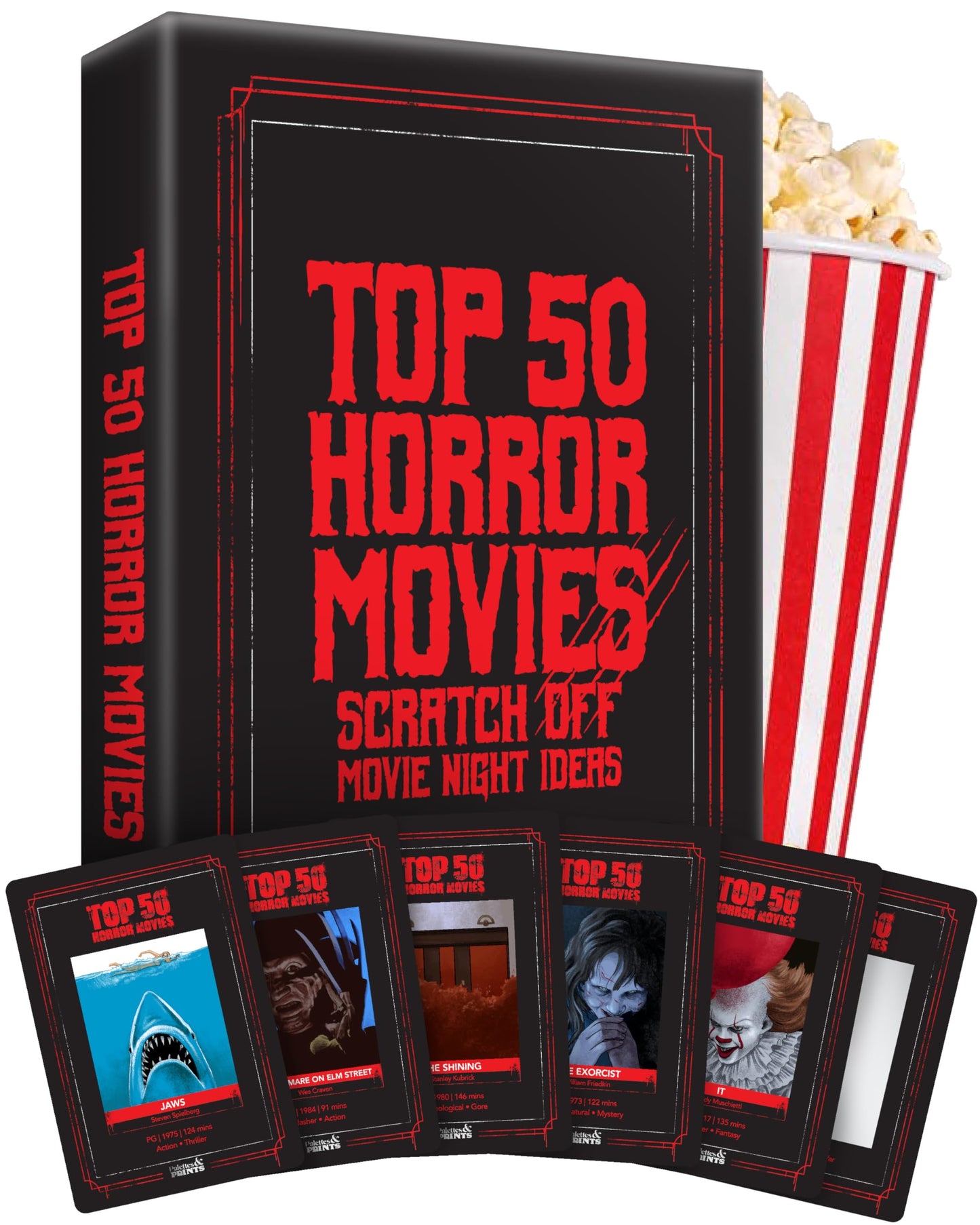 Palettes and Prints Premium Top 50 Horror Movies Scratch-Off Cards – Movie Night Gifts