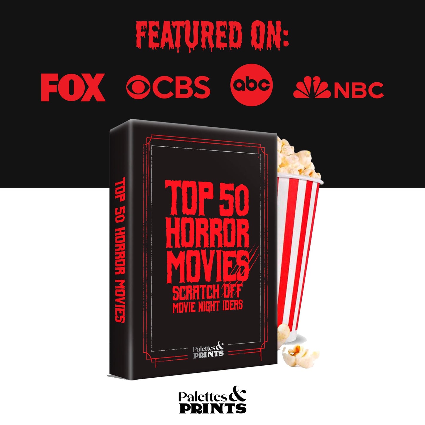 Palettes and Prints Premium Top 50 Horror Movies Scratch-Off Cards – Movie Night Gifts