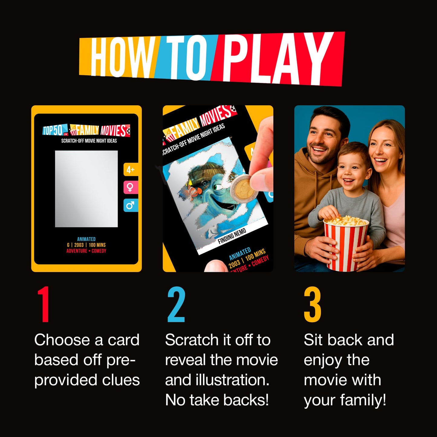 Palettes and Prints Premium Family Movie Night Scratch Off Cards – Family Gift & Movie Night Game