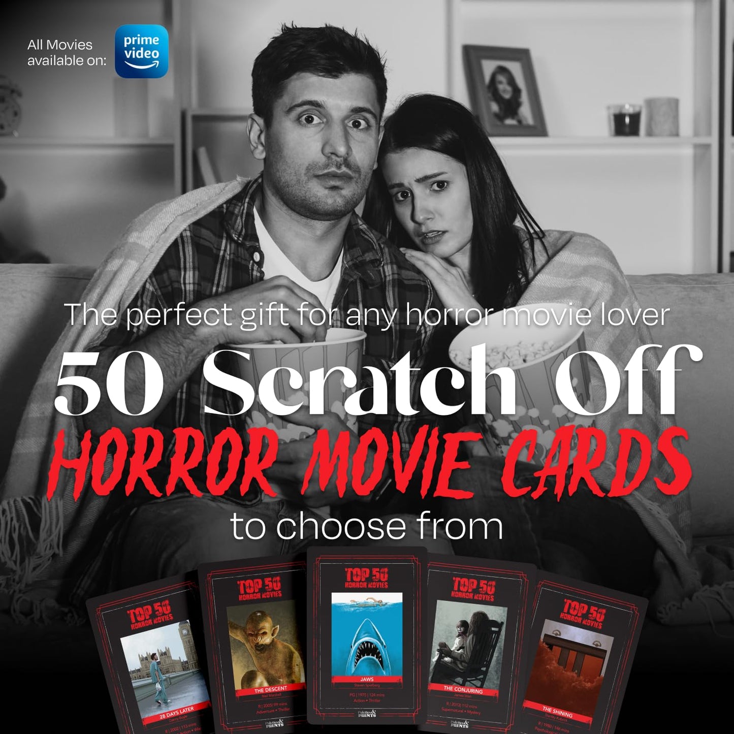 Palettes and Prints Premium Top 50 Horror Movies Scratch-Off Cards – Movie Night Gifts