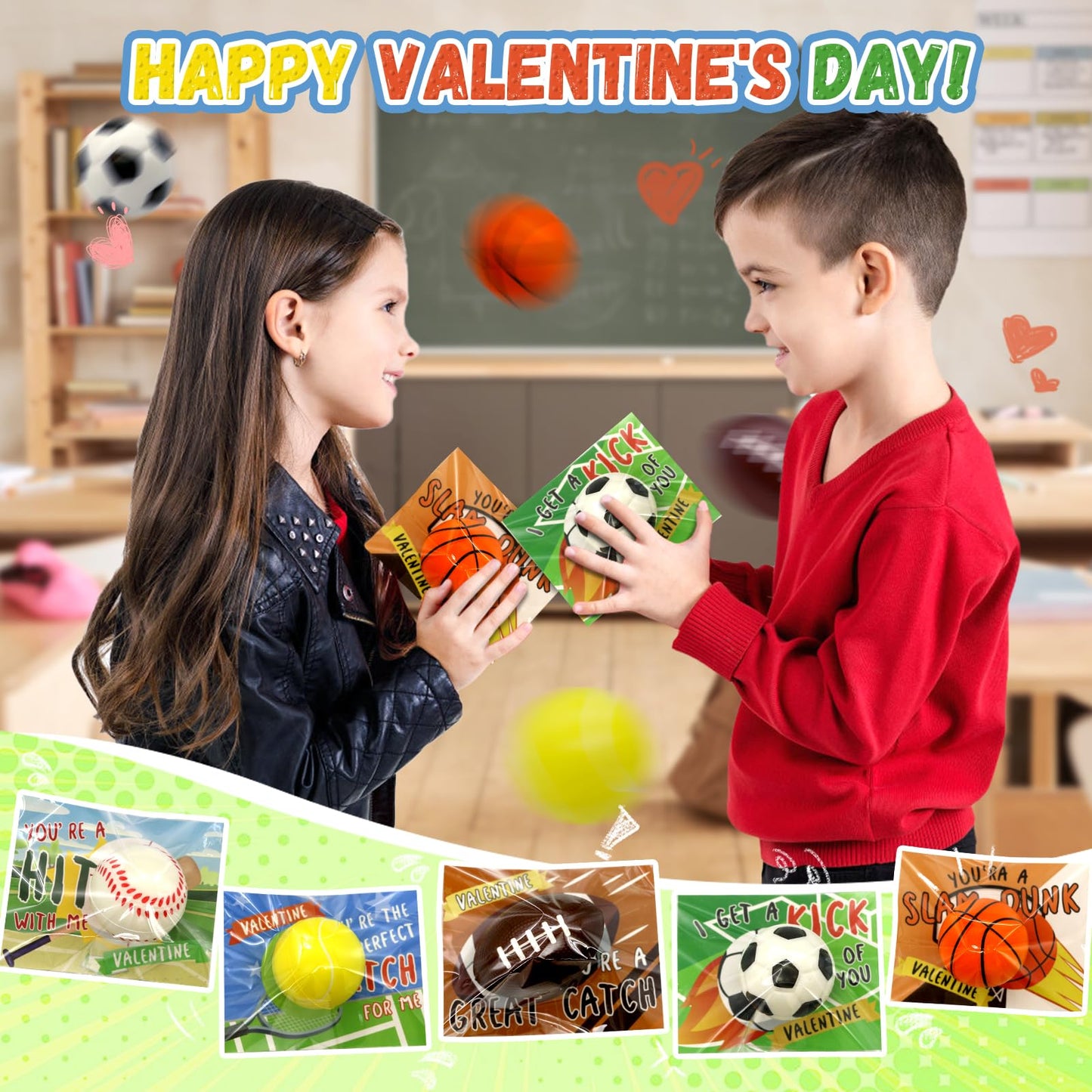 PaLeyFer 30-Pack Sports Stress Balls - Valentines Gifts for Kids, Classroom Exchange & Party Favors