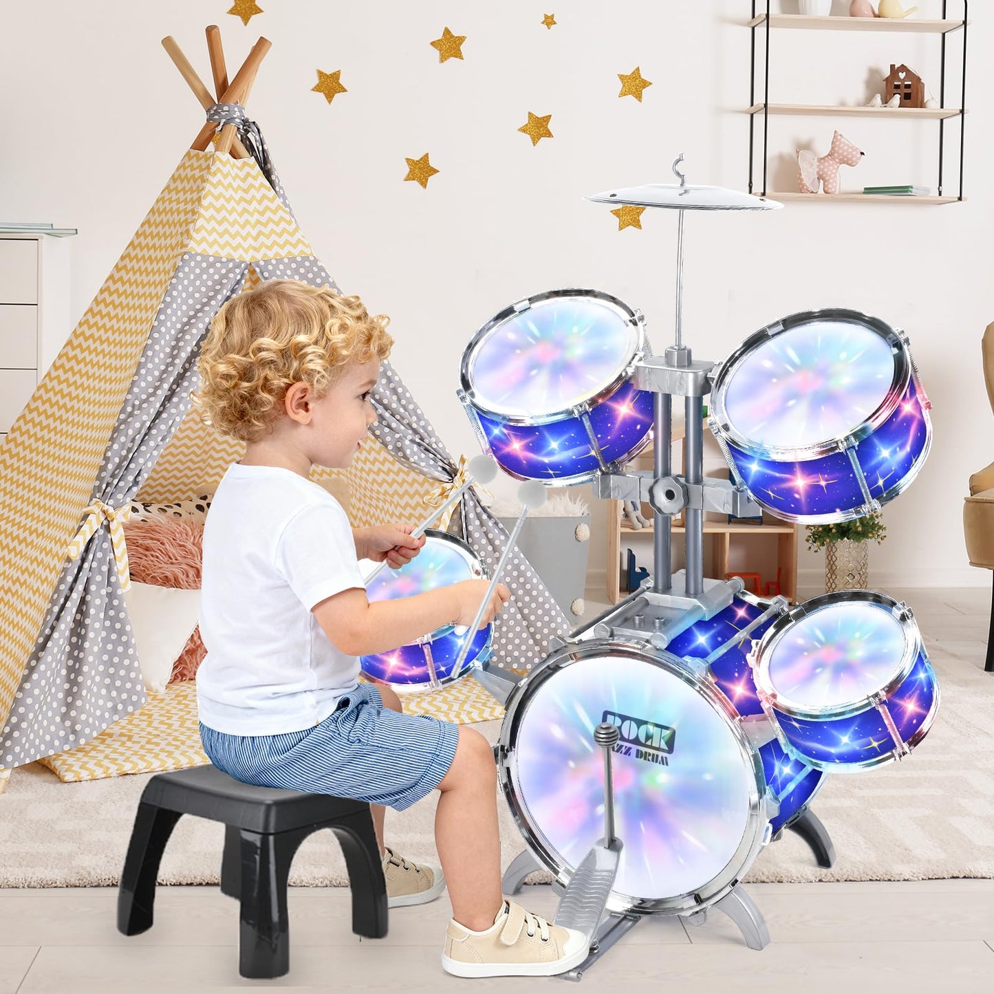 PaLeyFer Upgraded Kids Drum Set with Lights for Toddlers – Beginner Musical Toy