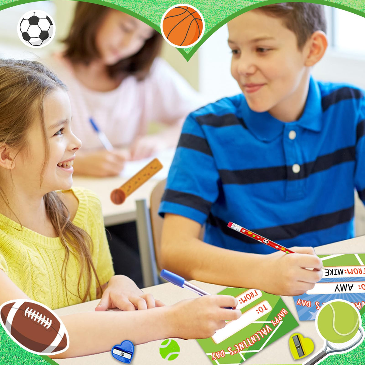 PaLeyFer 210+ Piece Sports Stationery Gift Set – 30 Pack Valentine Classroom Favors