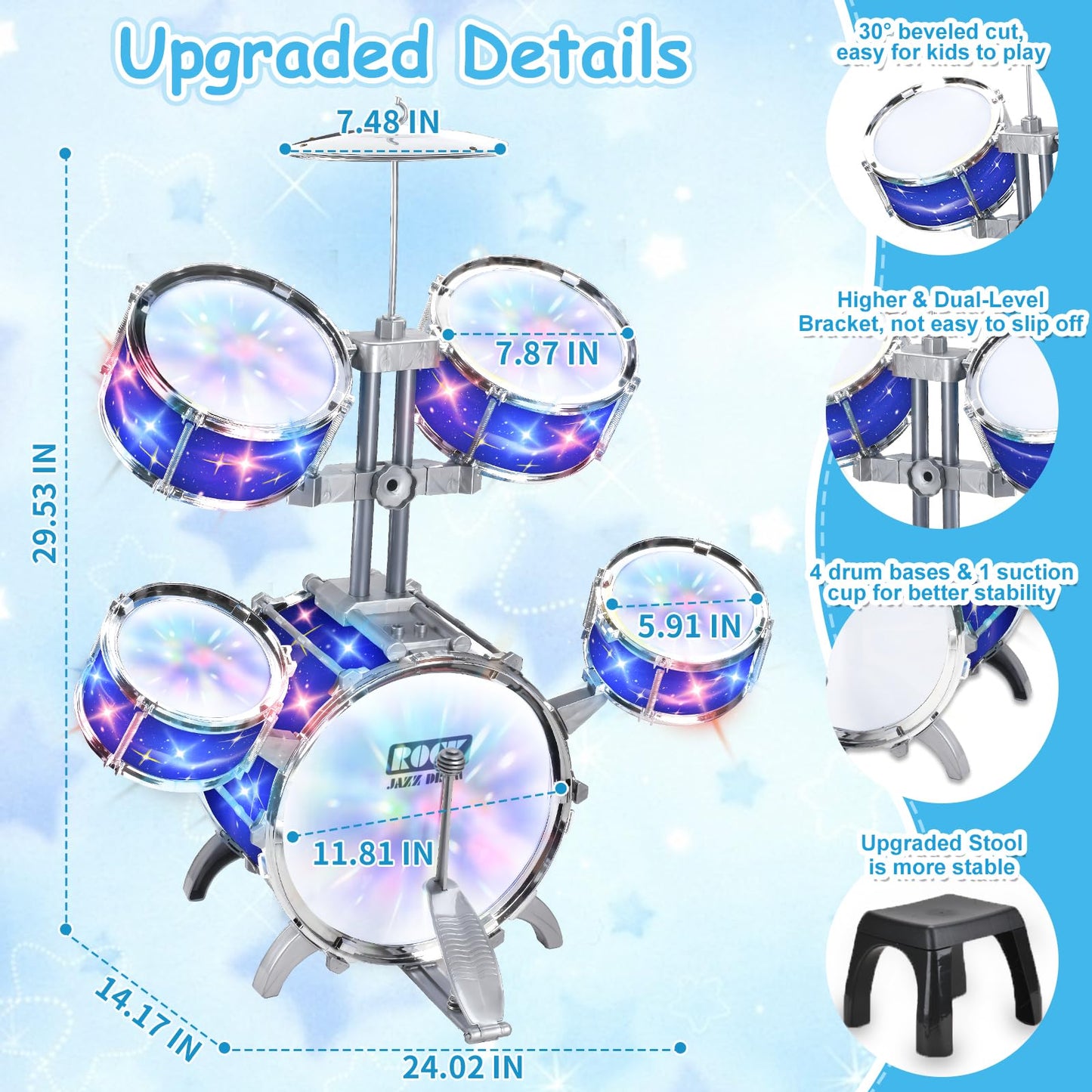 PaLeyFer Upgraded Kids Drum Set with Lights for Toddlers – Beginner Musical Toy