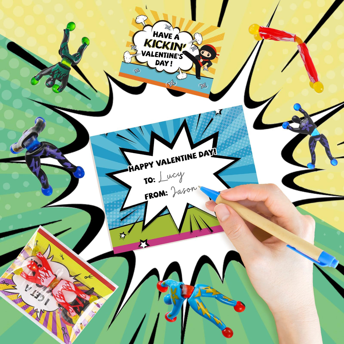 PaLeyFer 32Pack Sticky Wall Climbing Ninjas – Valentine Cards & Classroom Prizes