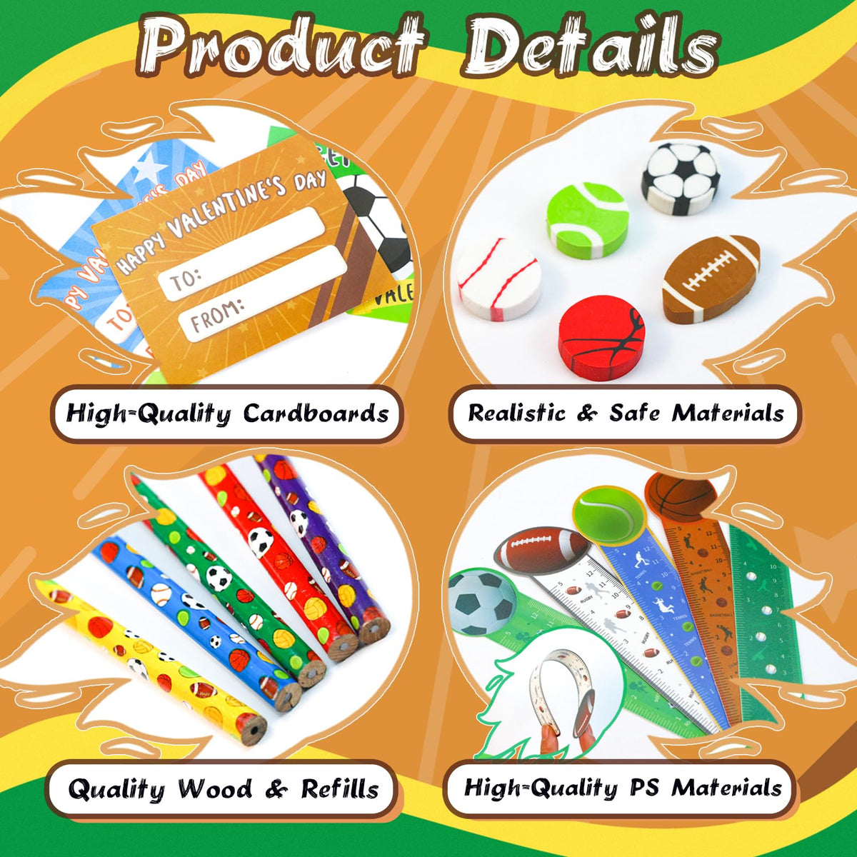 PaLeyFer 210+ Piece Sports Stationery Gift Set – 30 Pack Valentine Classroom Favors