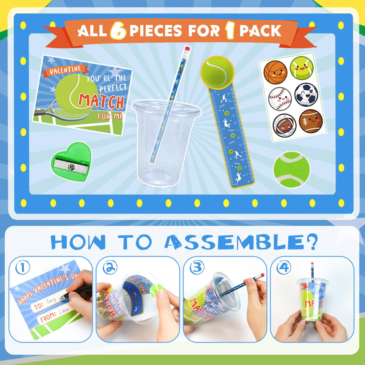 PaLeyFer 210+ Piece Sports Stationery Gift Set – 30 Pack Valentine Classroom Favors
