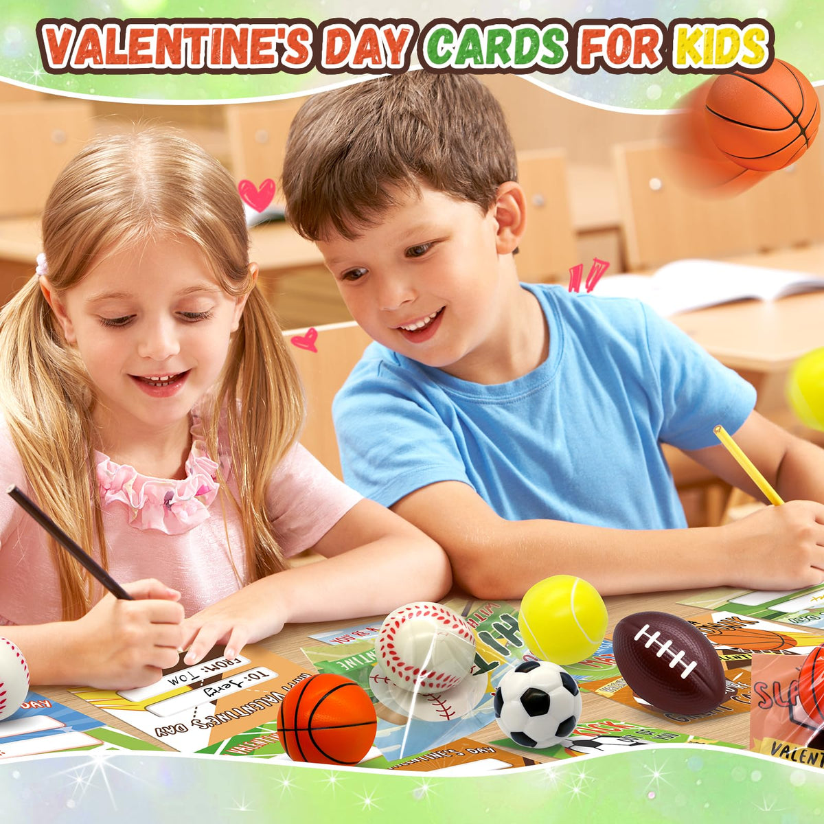 PaLeyFer 30-Pack Sports Stress Balls - Valentines Gifts for Kids, Classroom Exchange & Party Favors