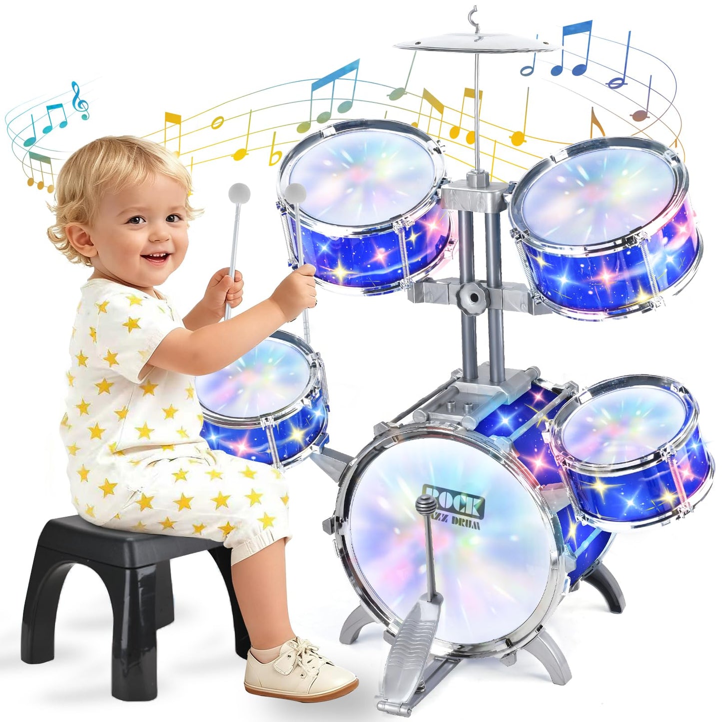 PaLeyFer Upgraded Kids Drum Set with Lights for Toddlers – Beginner Musical Toy
