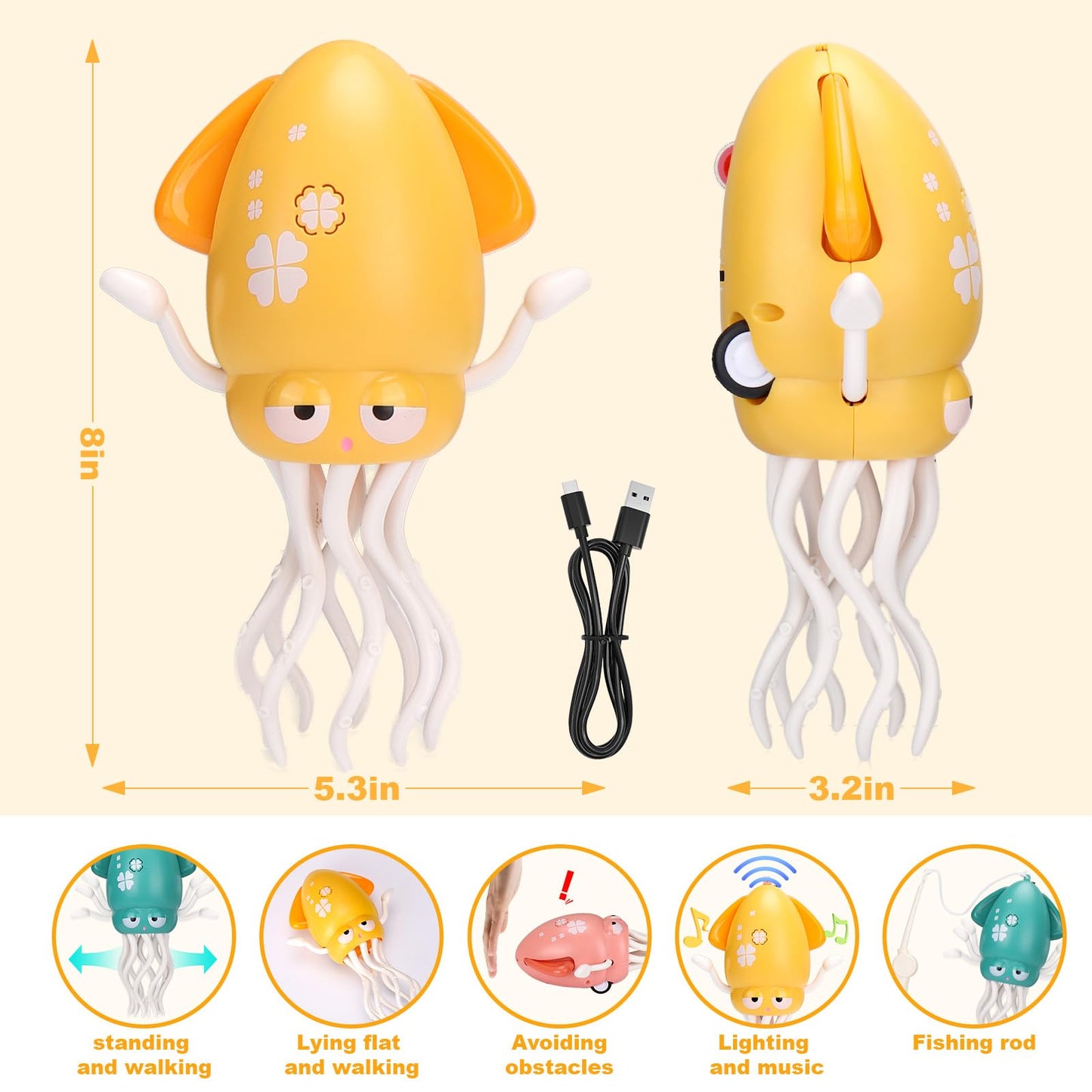 Palksky Dancing Octopus Toy for Tummy Time — Light, Music, Auto Crawling & Obstacle Avoidance