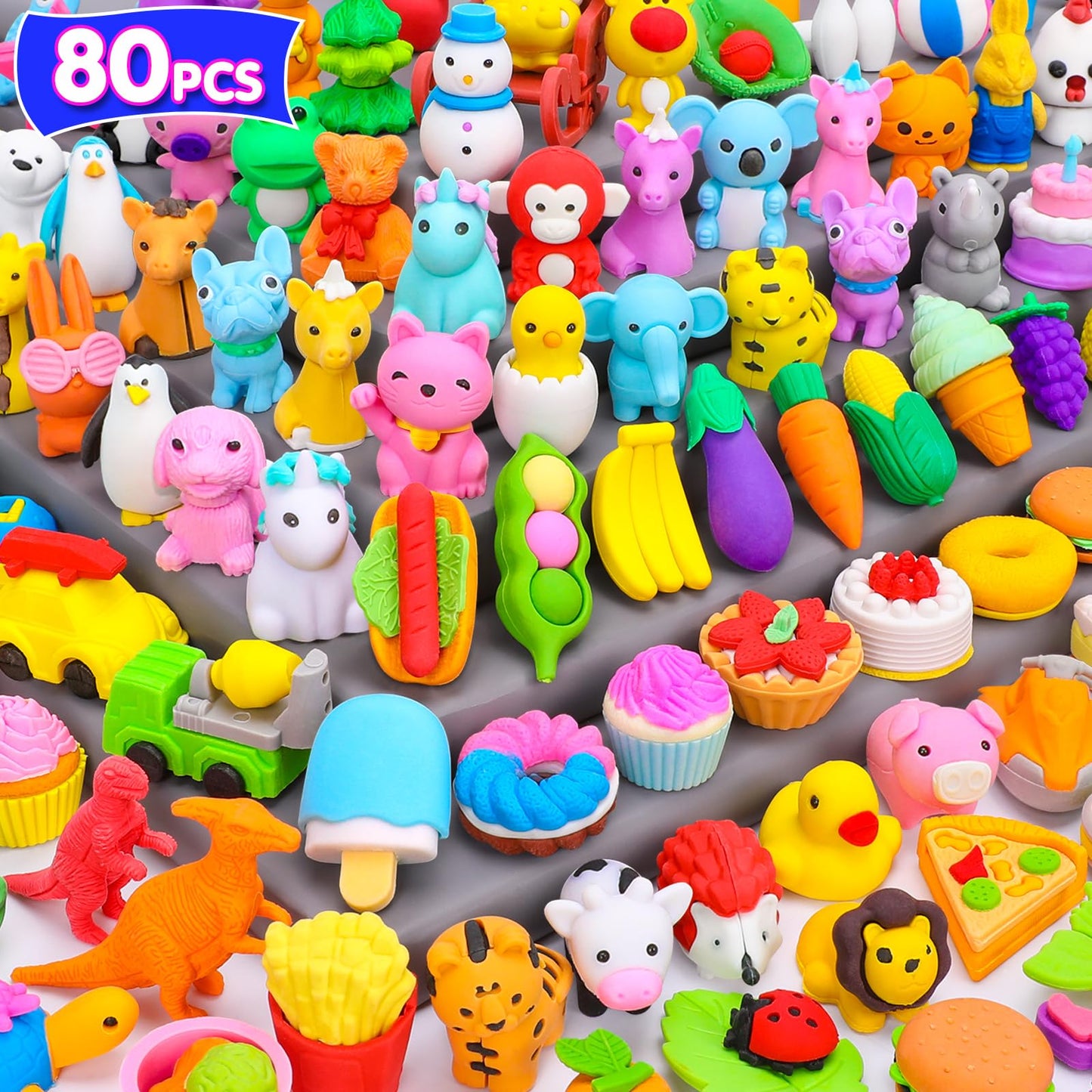 Palmatte 80PCS Mini Animal Erasers – 3D Puzzle Take-Apart Desk Toys for Classroom Prizes