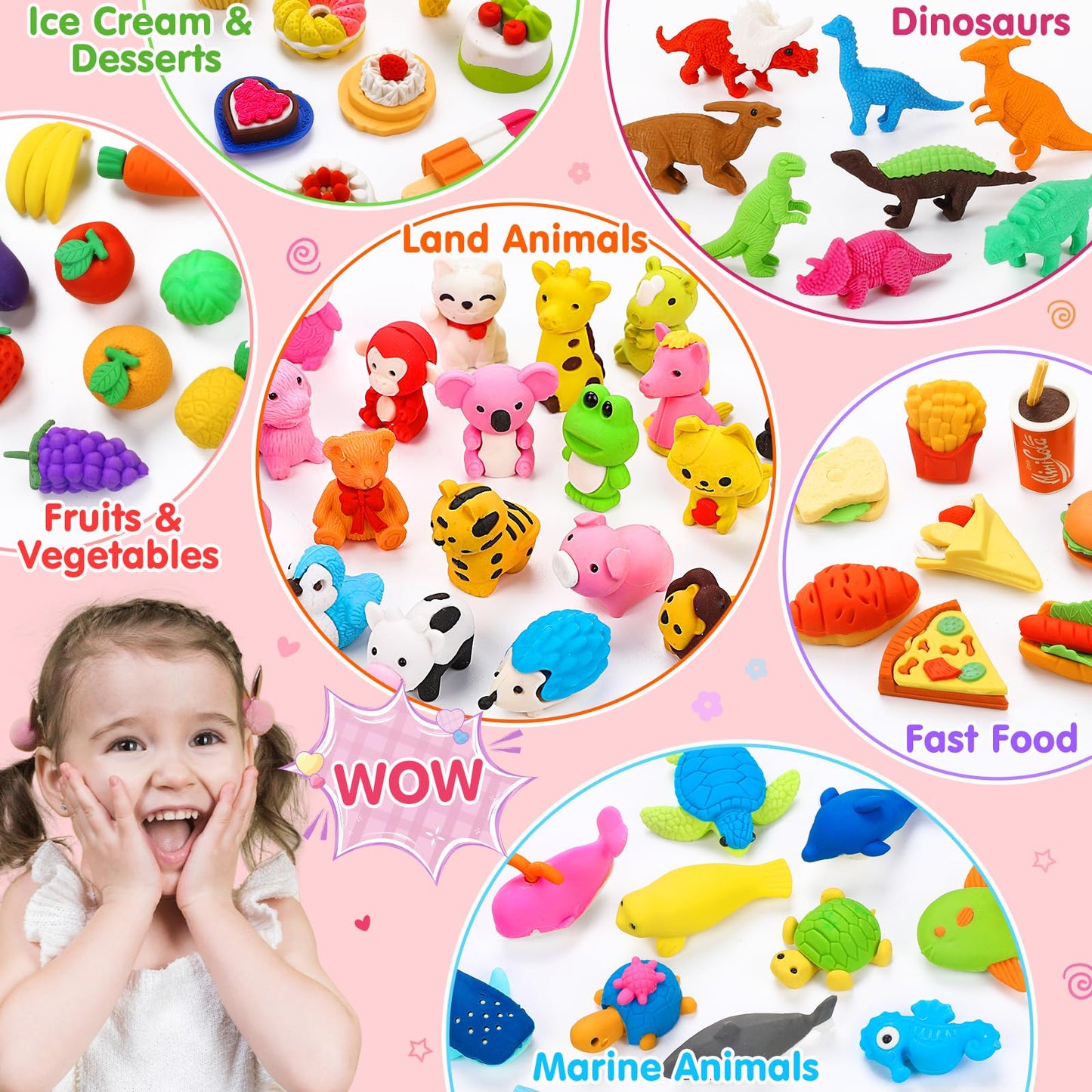 Palmatte 80PCS Mini Animal Erasers – 3D Puzzle Take-Apart Desk Toys for Classroom Prizes