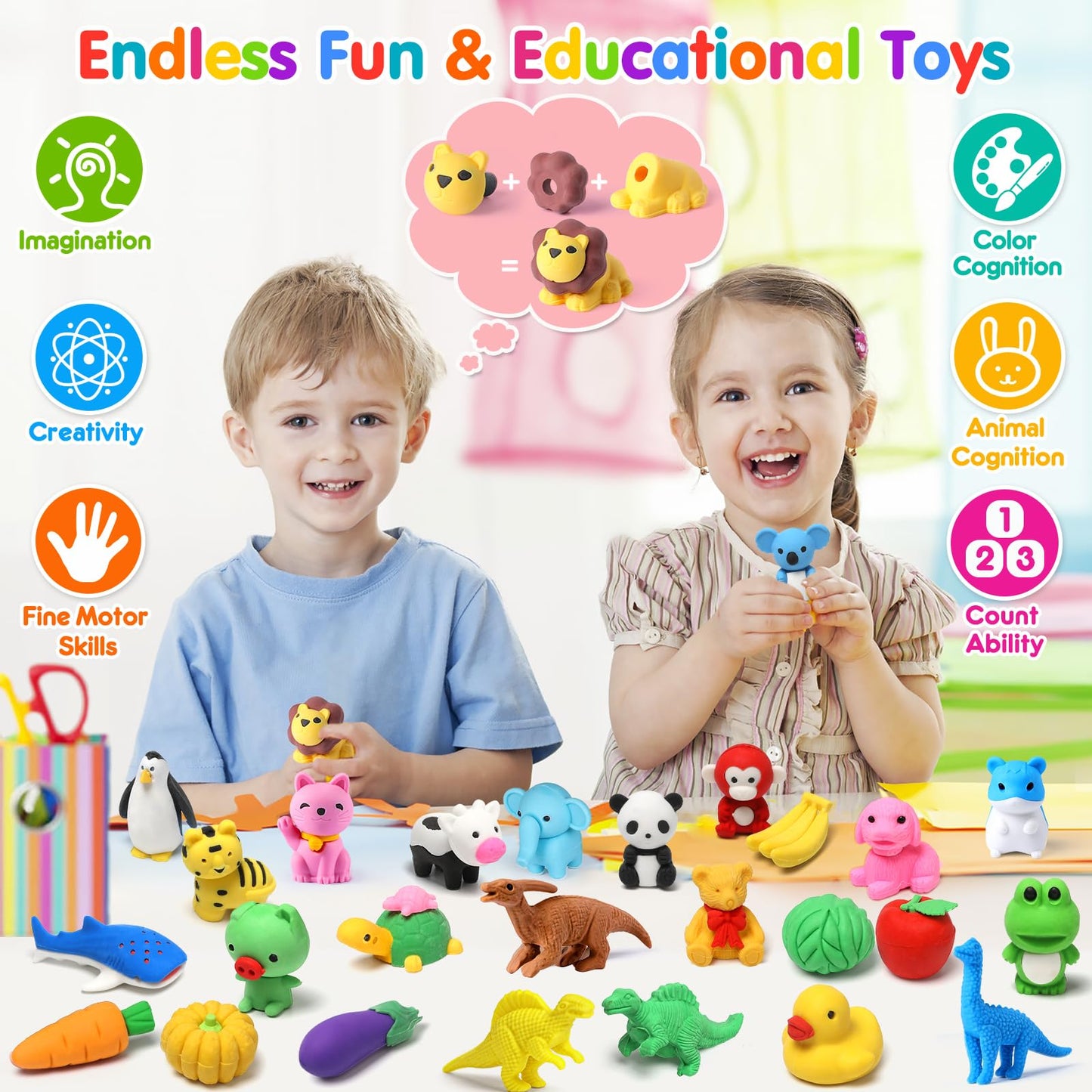 Palmatte 40PCS Mini Animal Erasers – Classroom Prizes & Party Favors
