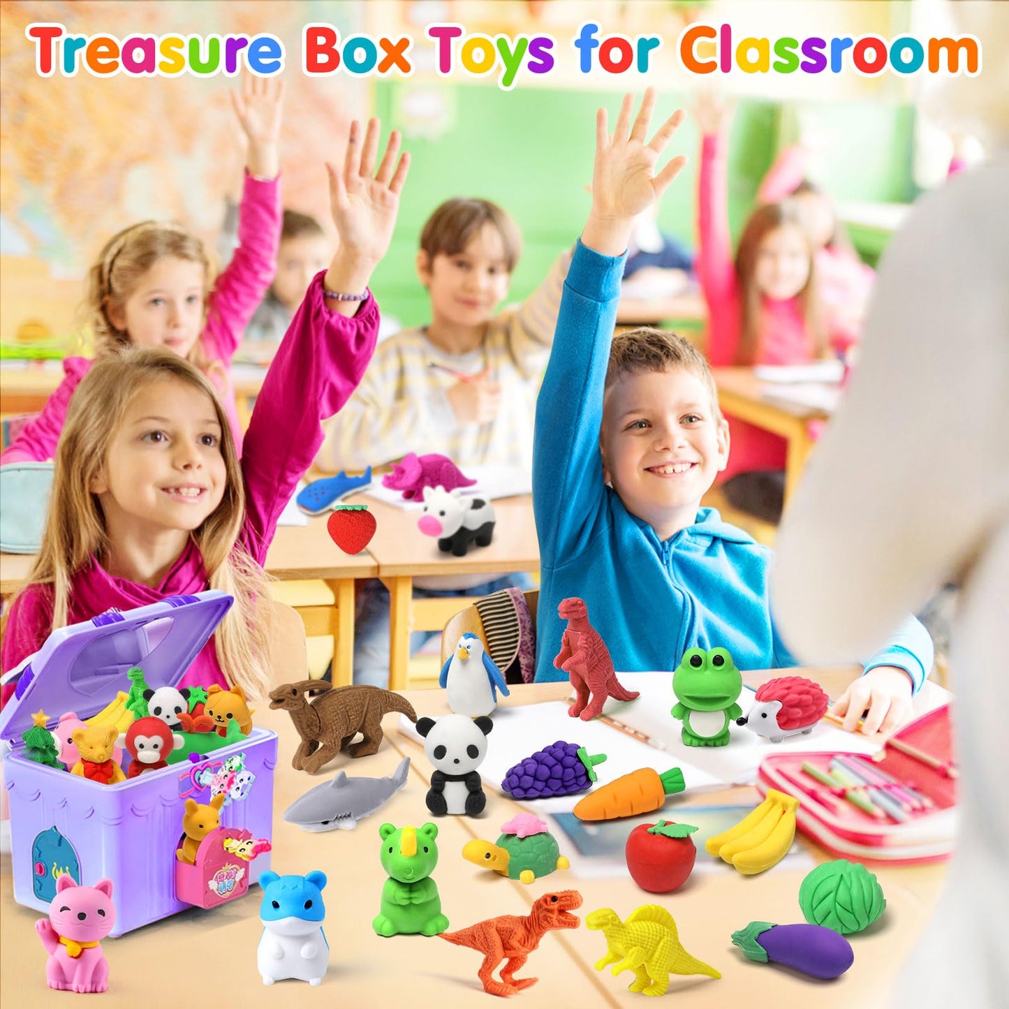 Palmatte 40PCS Mini Animal Erasers – Classroom Prizes & Party Favors