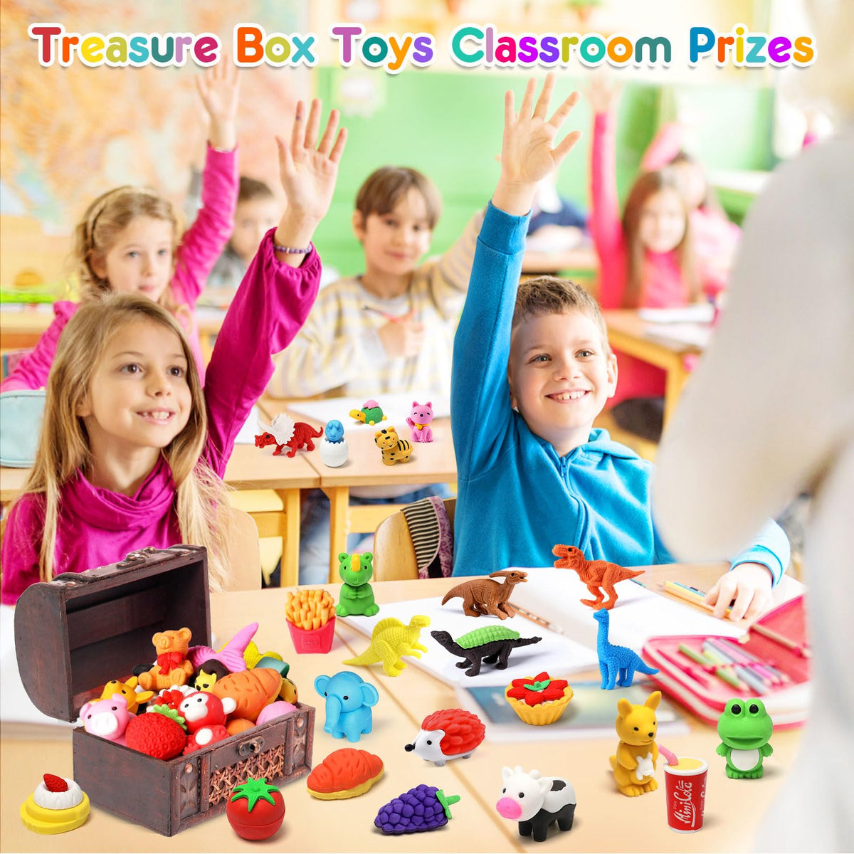 Palmatte 80PCS Mini Animal Erasers – 3D Puzzle Take-Apart Desk Toys for Classroom Prizes