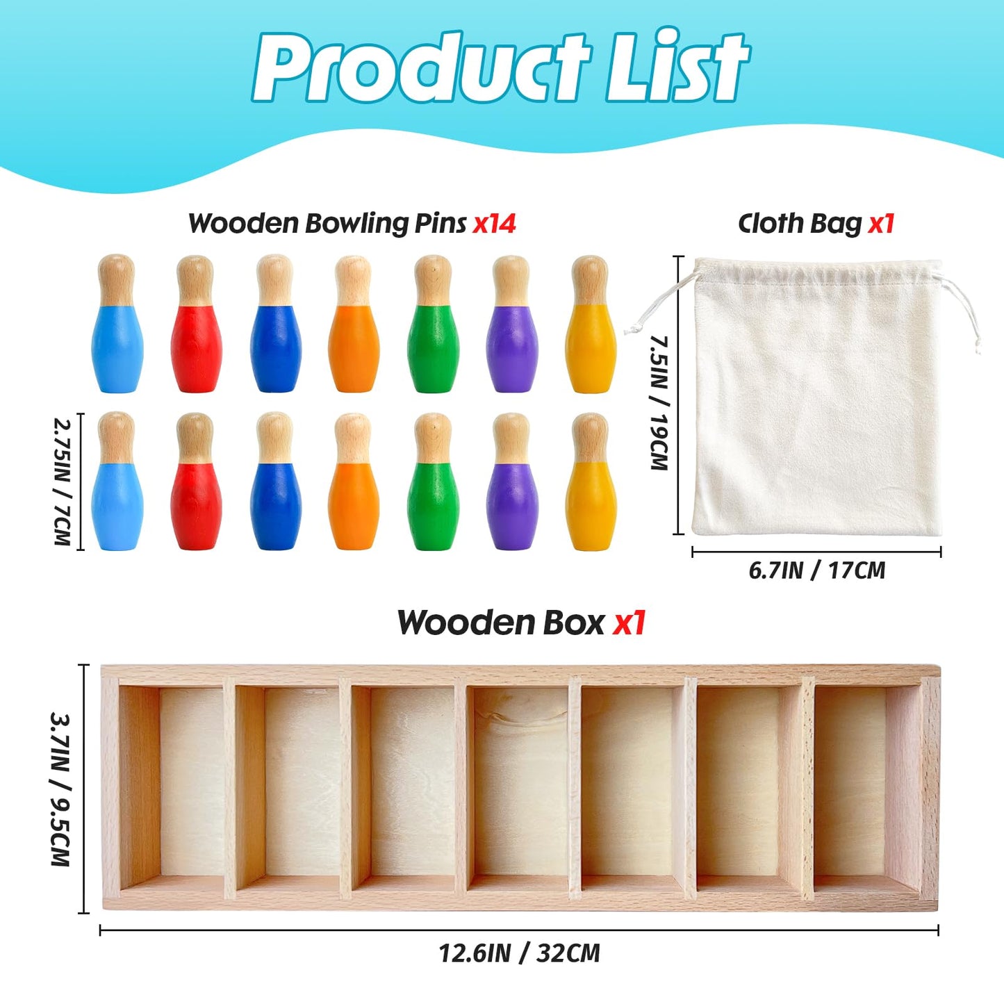 Pamexin Family Games for Kids | Wooden Bowling Color Match with 7 Pins & Storage Bag