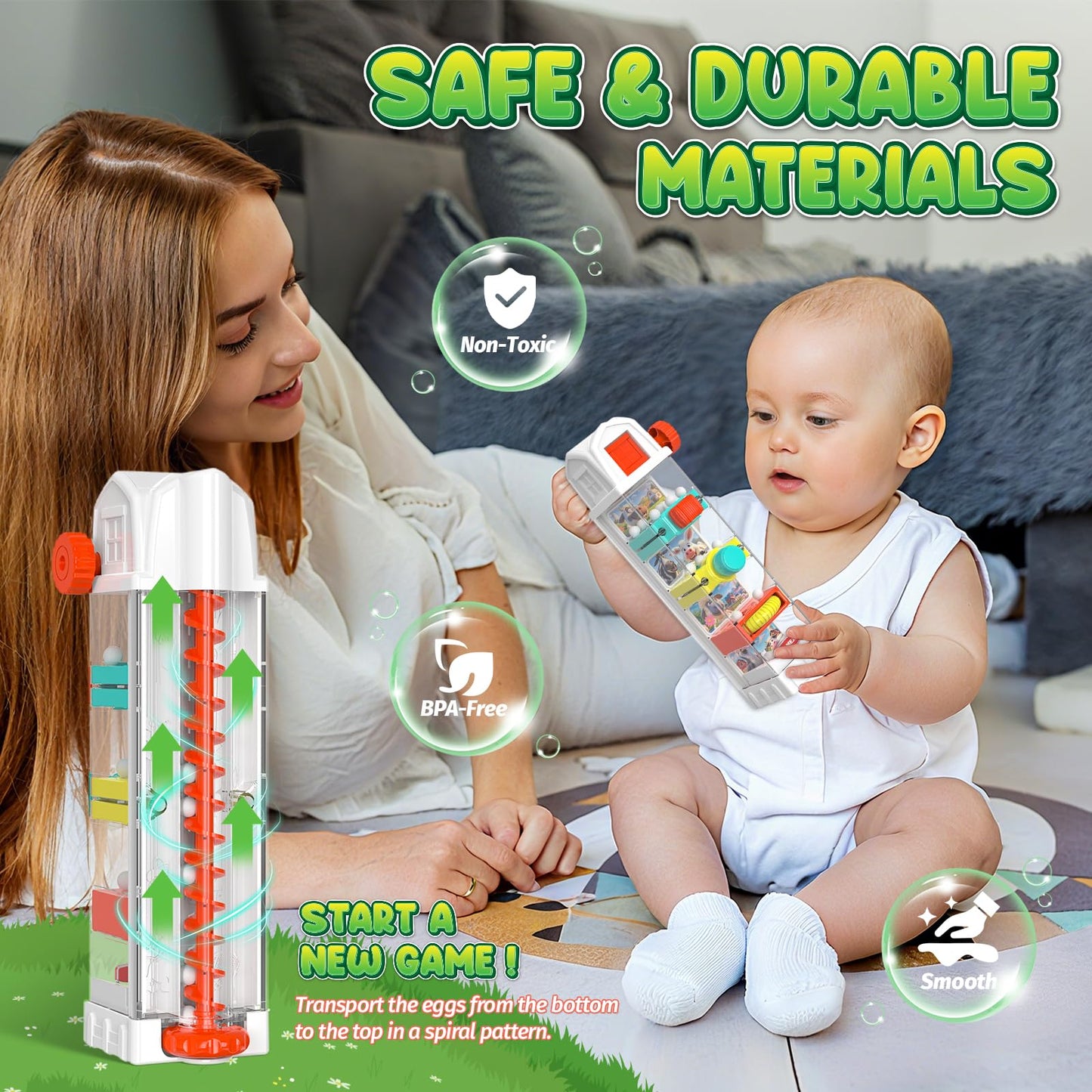 Pamexin Montessori Farm Egg Drop Toy – 5 Activity Centers for Kids 2+ | Educational Sensory Toy