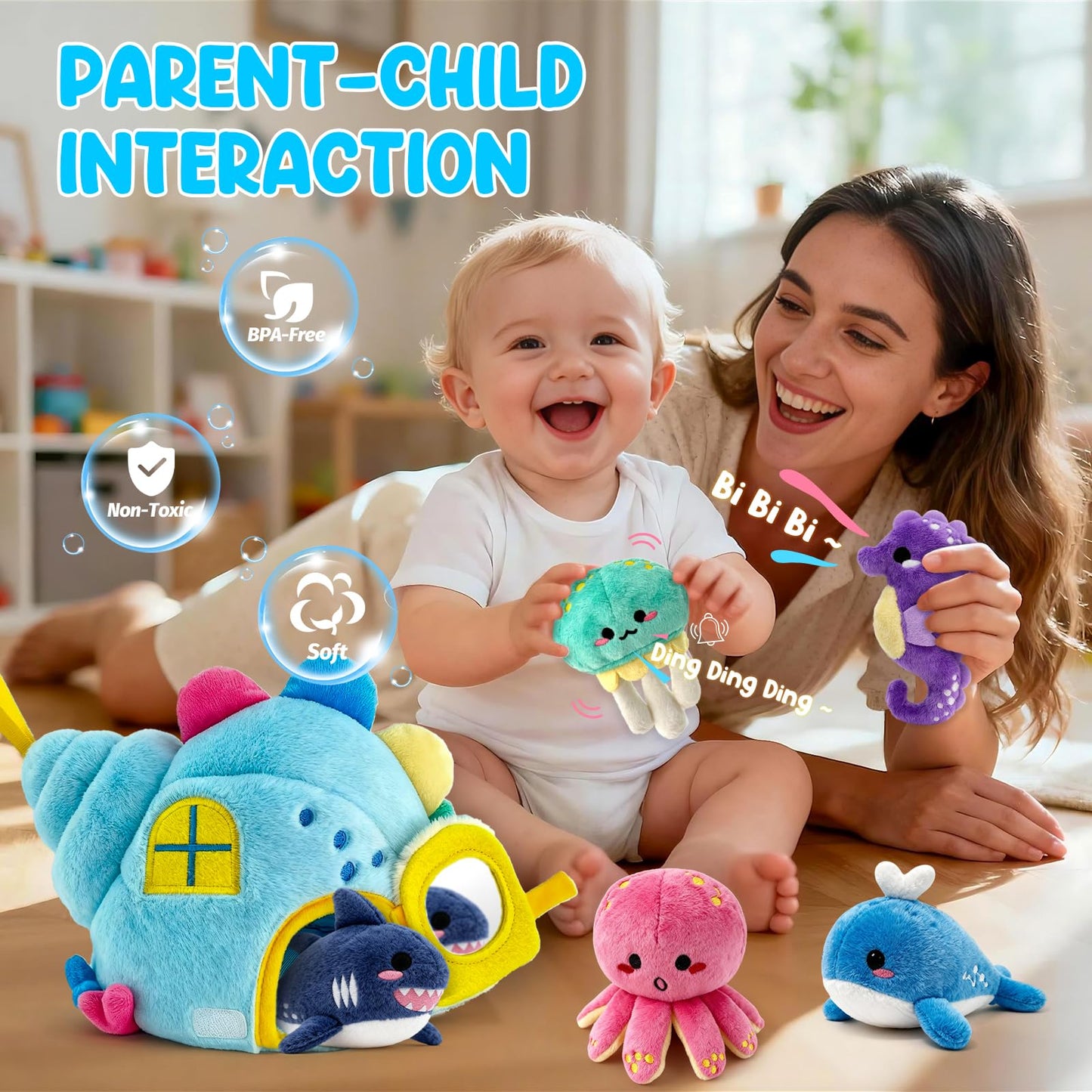 pamexin Baby Toys 6-12 Months: Ocean Set with Conch House & Sea Creatures