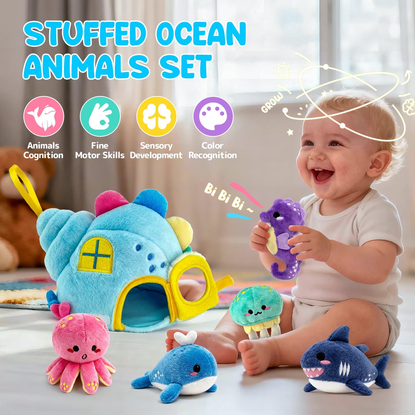 pamexin Baby Toys 6-12 Months: Ocean Set with Conch House & Sea Creatures