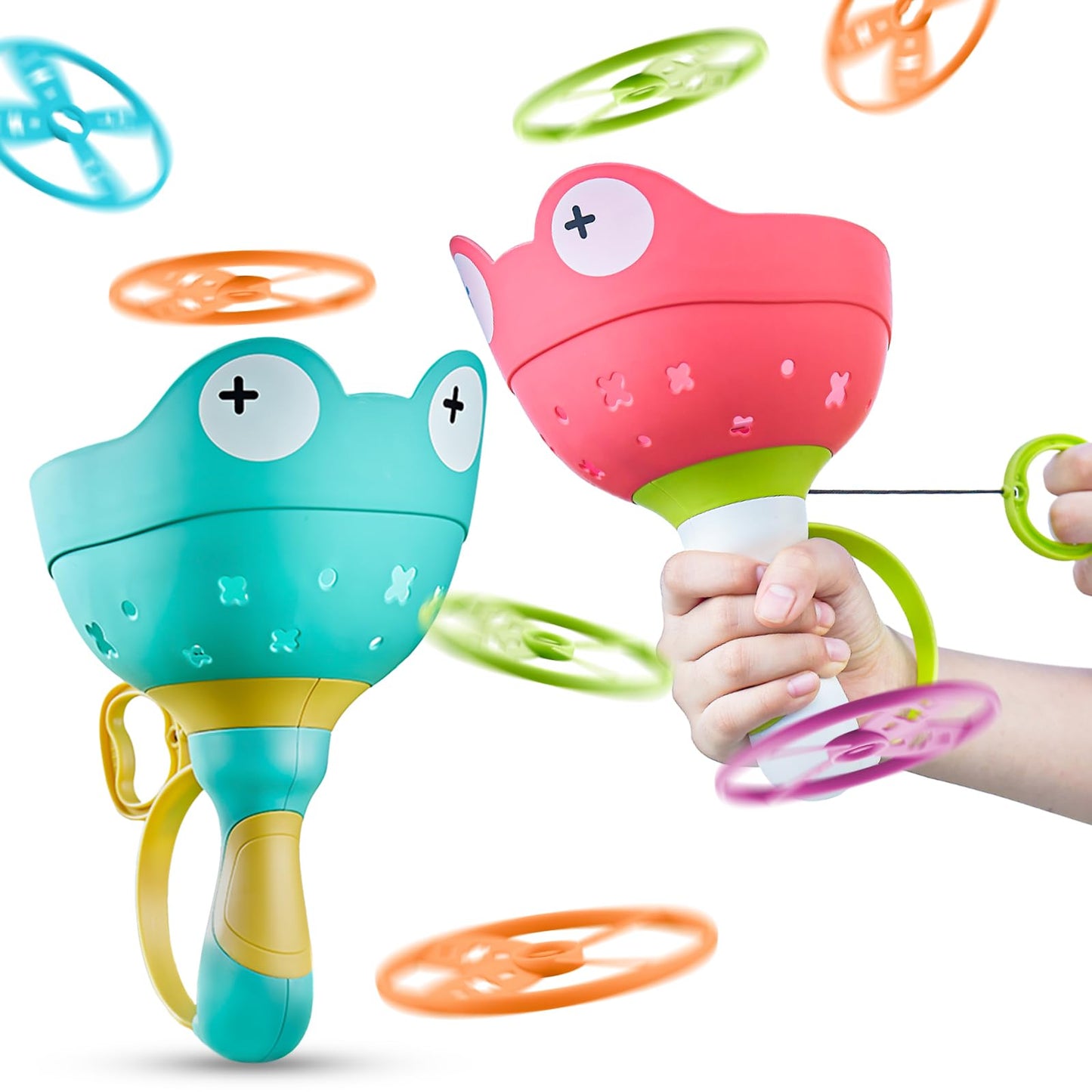 pamexin Outdoor Catching Game for Kids 3-8 – 24 Discs & 2 Frog Hand Launch Catchers, No Batteries