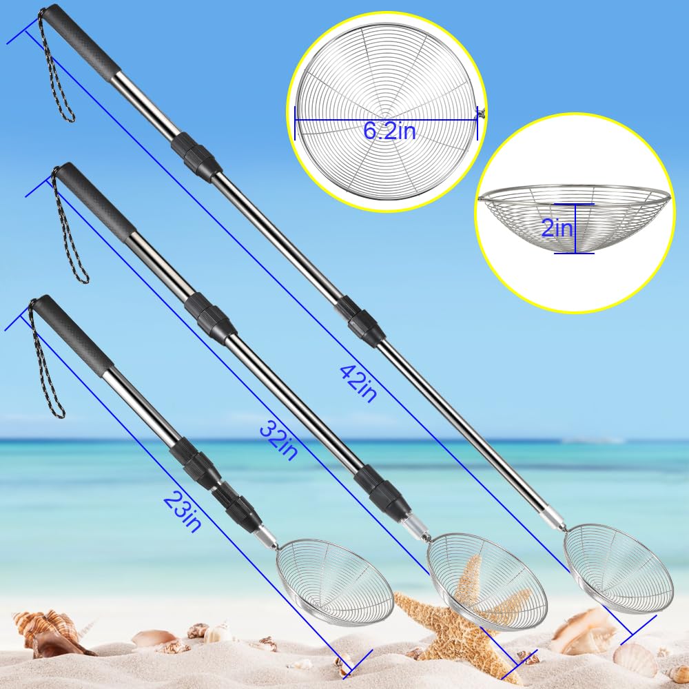 PAMISO Beach Sand Sifter – 2 Telescoping Pole Sets with Sifters, Scoops, Baskets & Mesh Bag