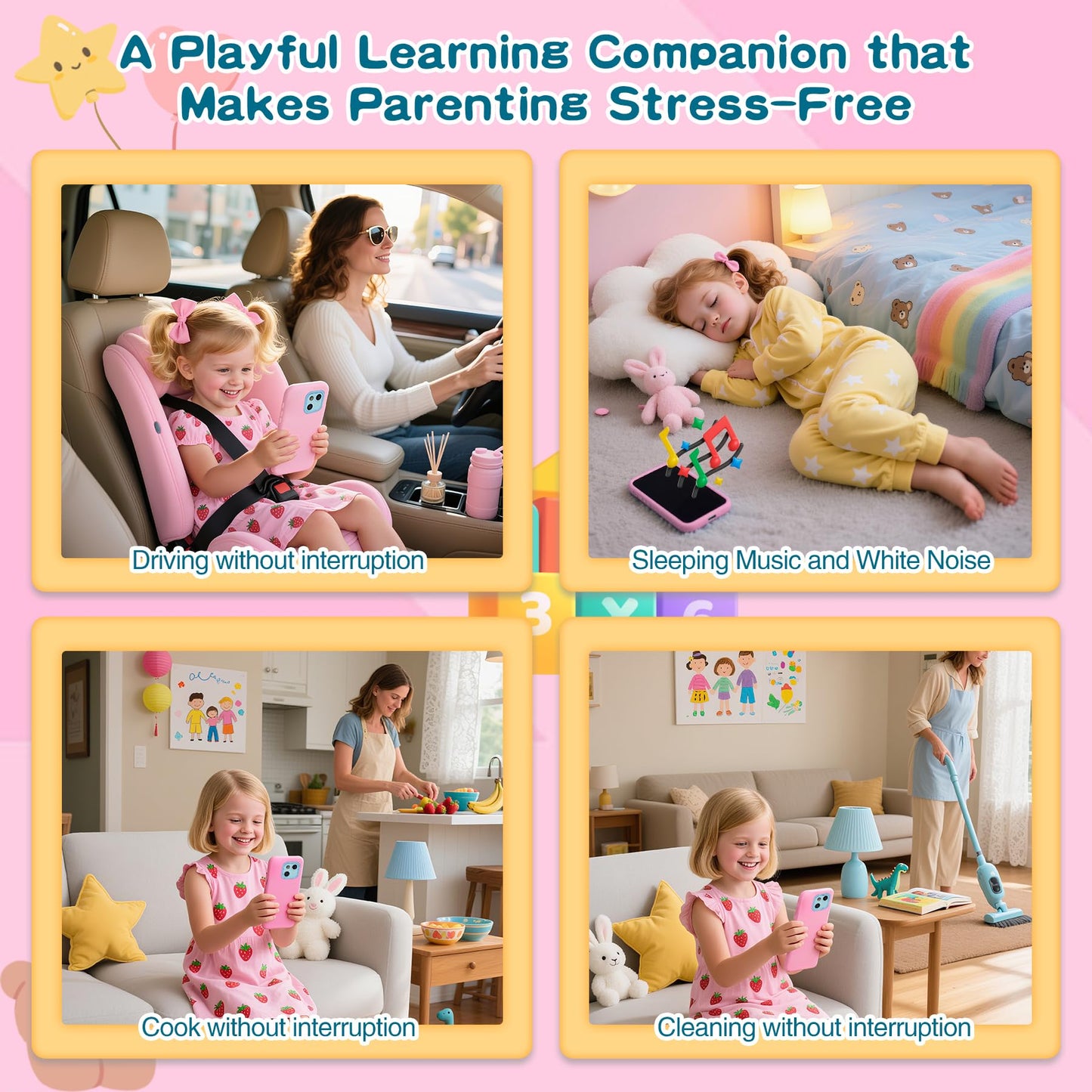 PAMOX Kids Toy Phones – 200+ Educational Games, Dual Camera, Parental Controls, 4-Inch Touchscreen (Pink)