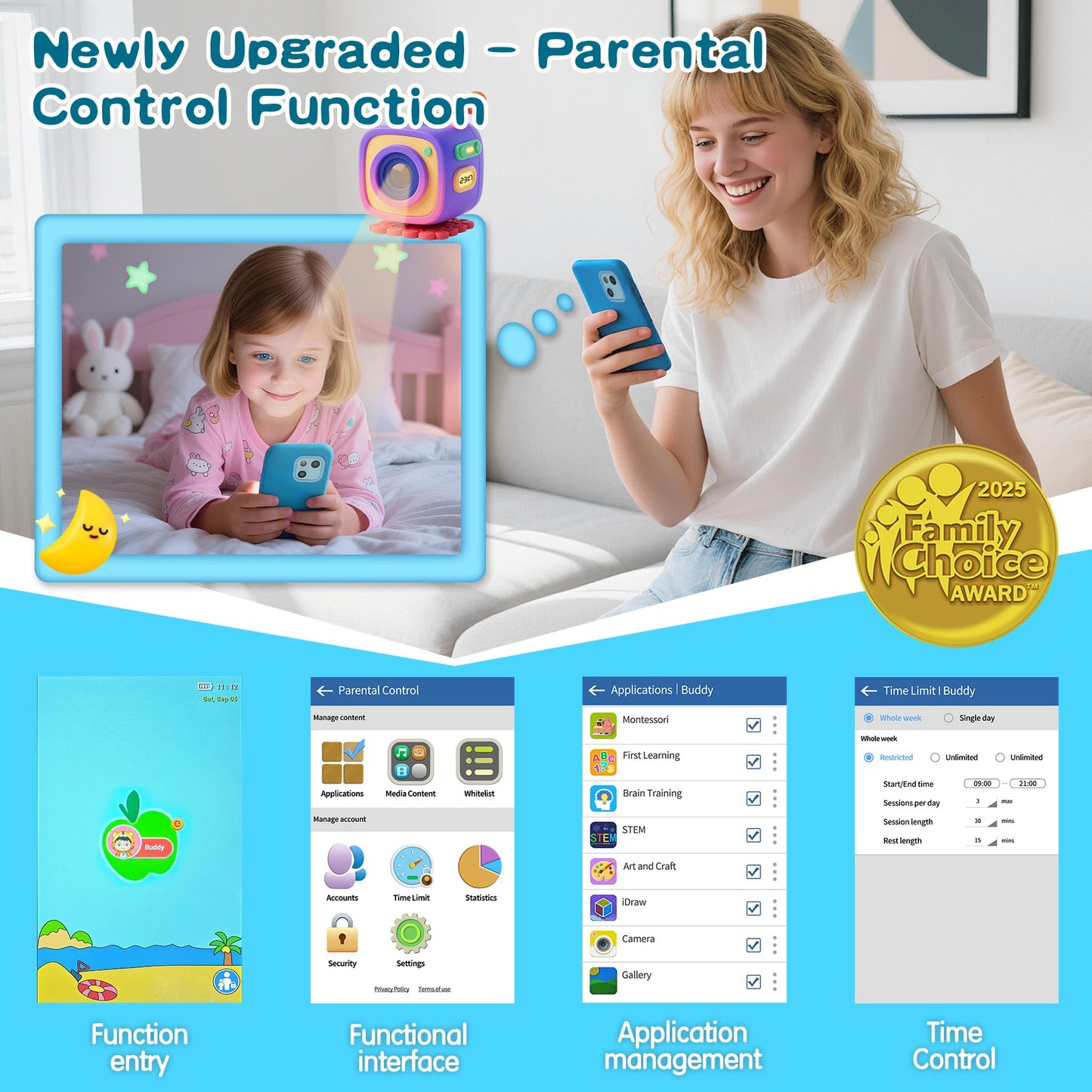 Pamox Kids Toy Phones with Dual Camera, 200+ Educational Games, Parental Control, 4-Inch Touchscreen