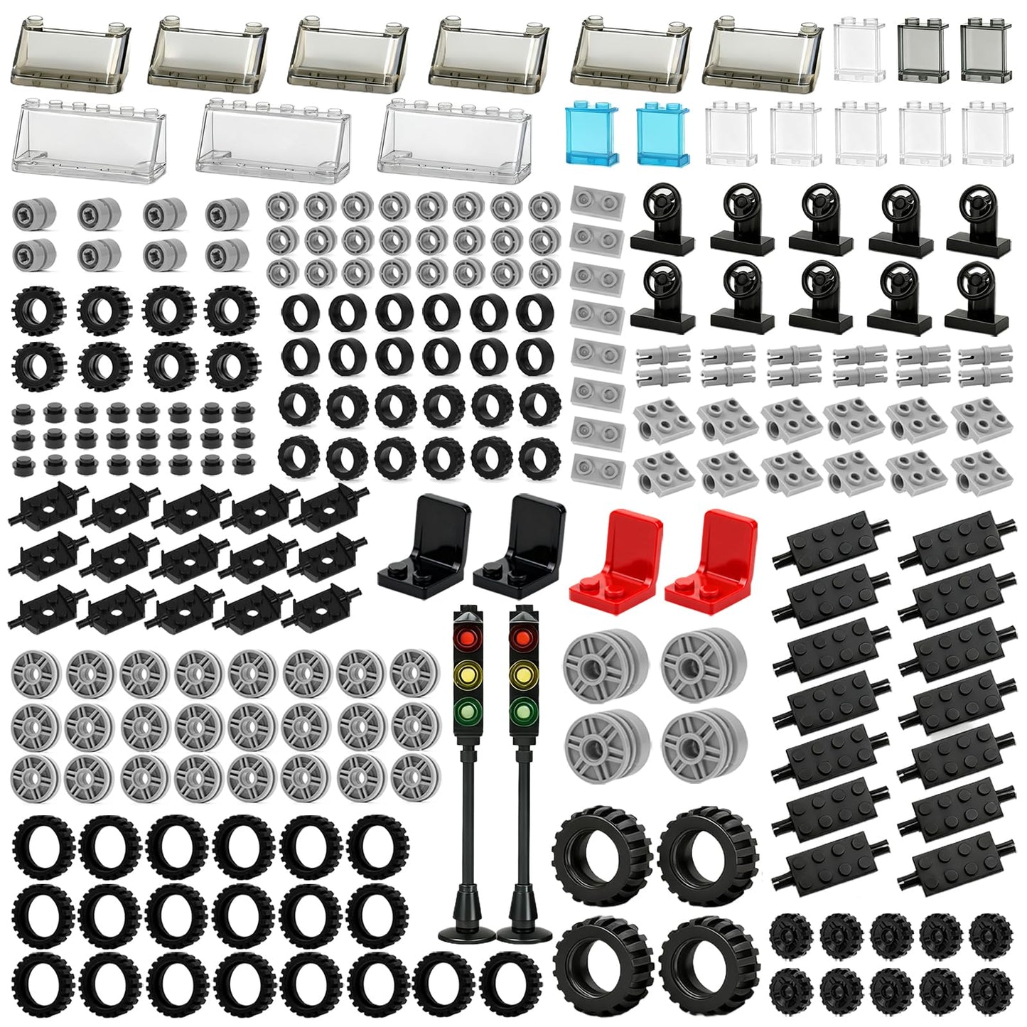 Pamvava 298-Piece Car Parts Set — Wheels, Axles, Tires, Windshields for STEM Play