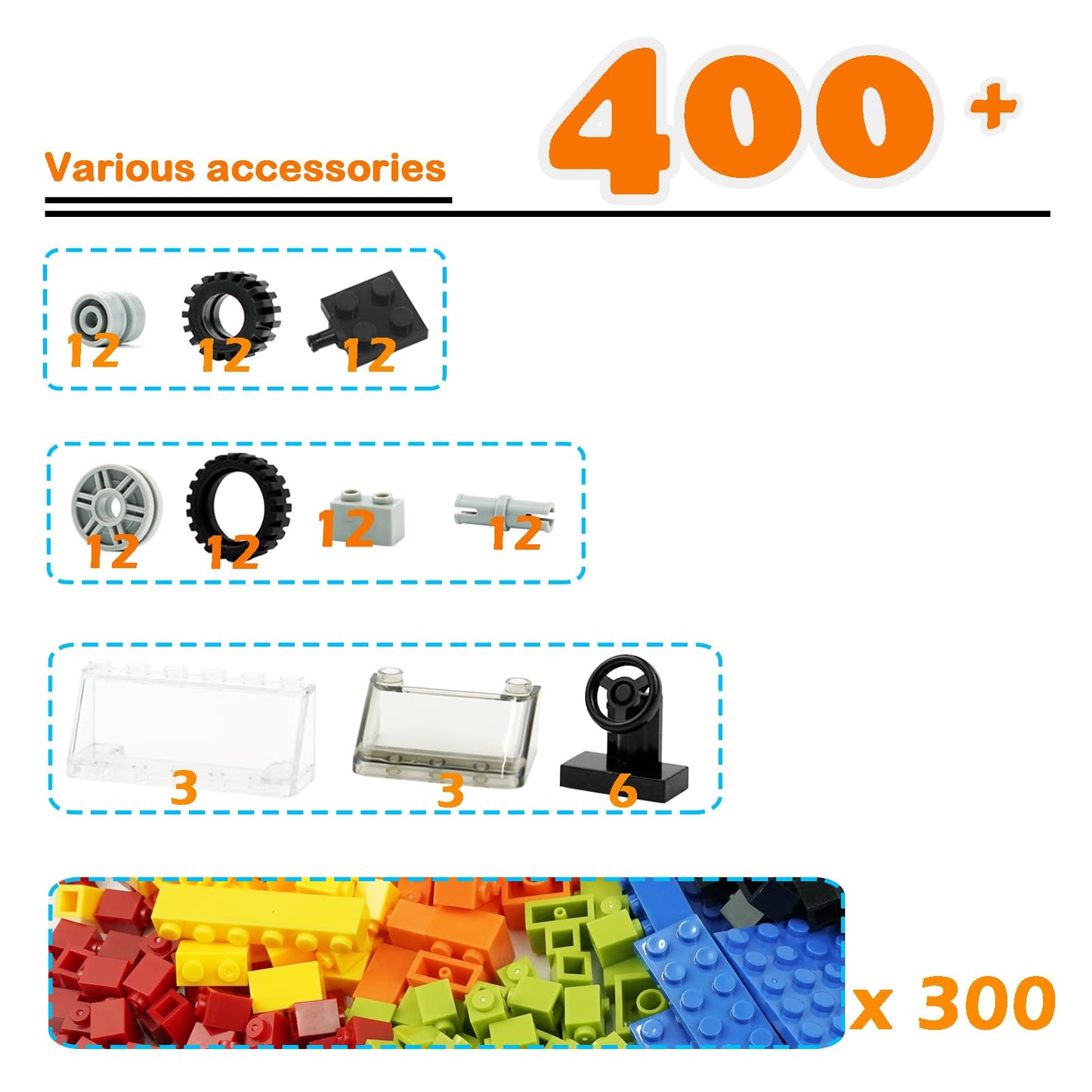 Pamvava Classic Bricks, Wheels & Axles Set – 400+ Car Parts & Educational Building Kit