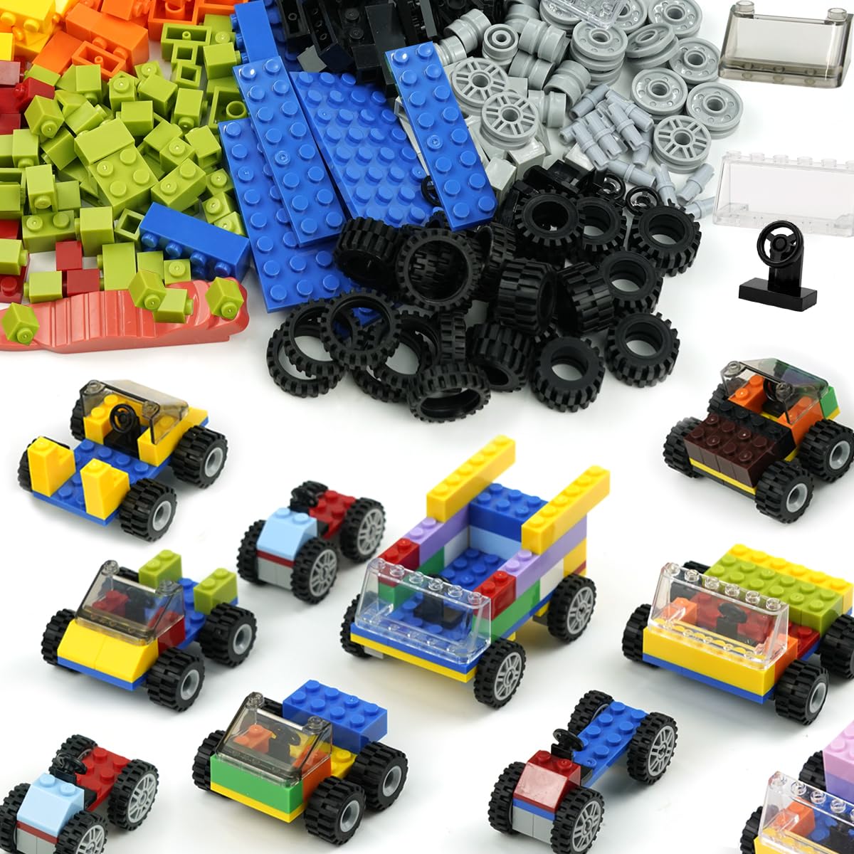 Pamvava Classic Bricks, Wheels & Axles Set – 400+ Car Parts & Educational Building Kit