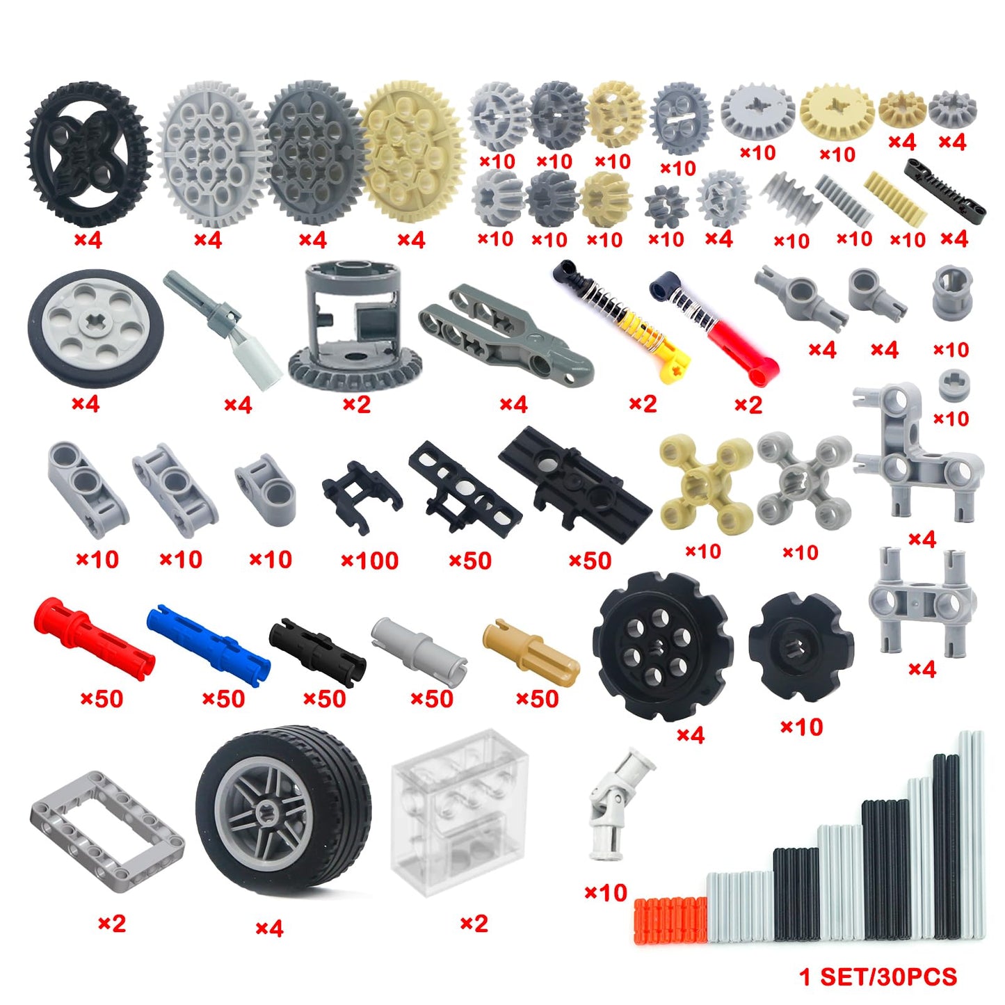 Pamvava Gears-Axles-Pins Sets for Technic Building - Motor Compatible