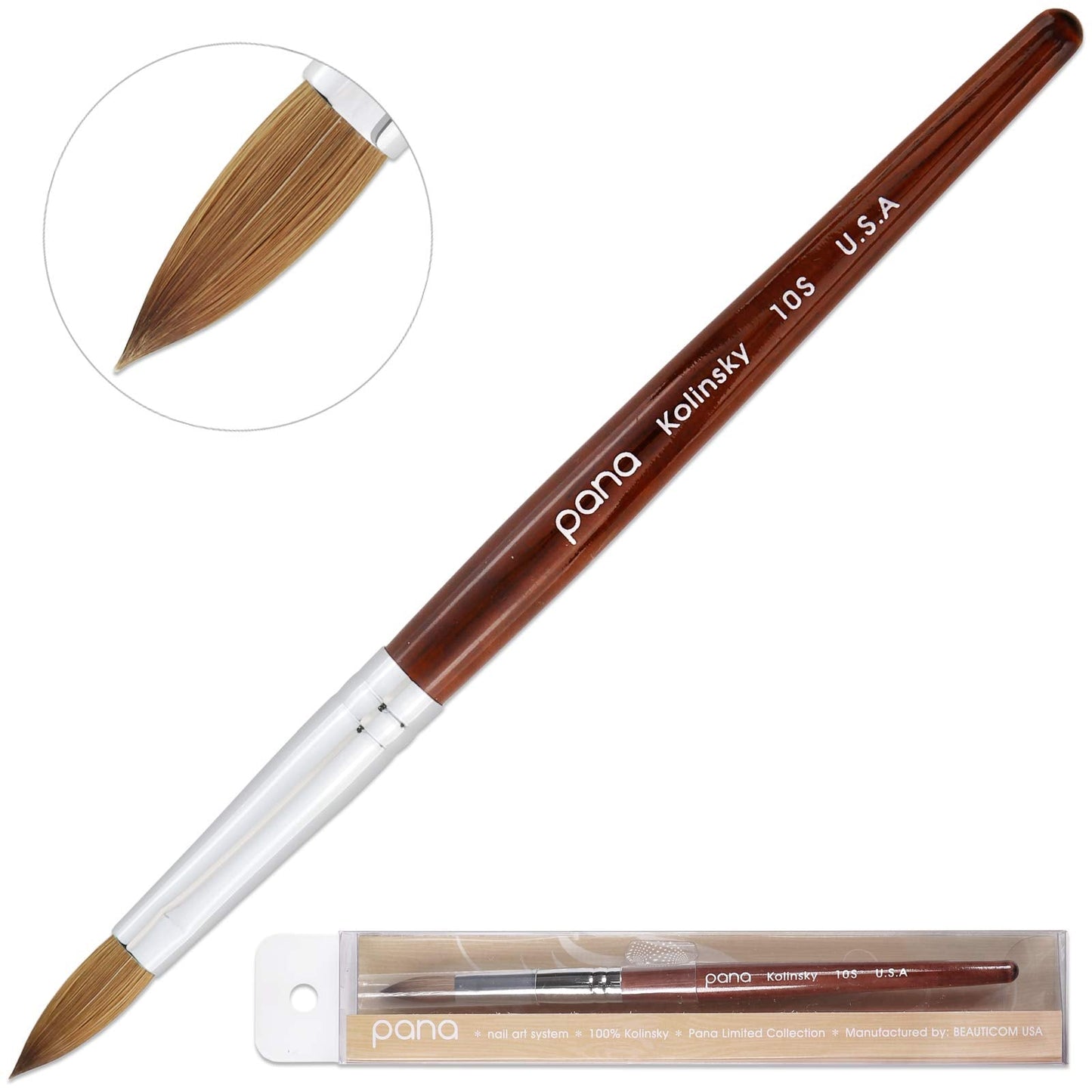 PANA 100% Pure Kolinsky Nail Brush – Oval Crimped Bristles, Mahogany Wood Handle (Size 10) | Professional Salon Quality