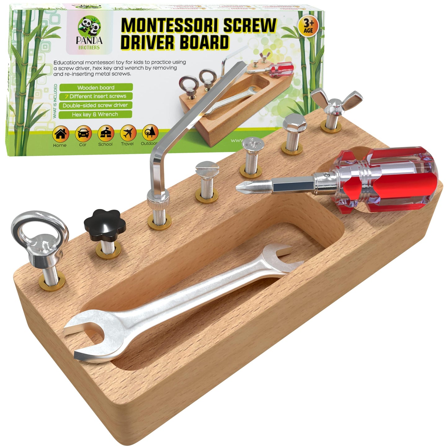 Panda Brothers Montessori Screwdriver Board Set – Wooden STEM Toys for Kids