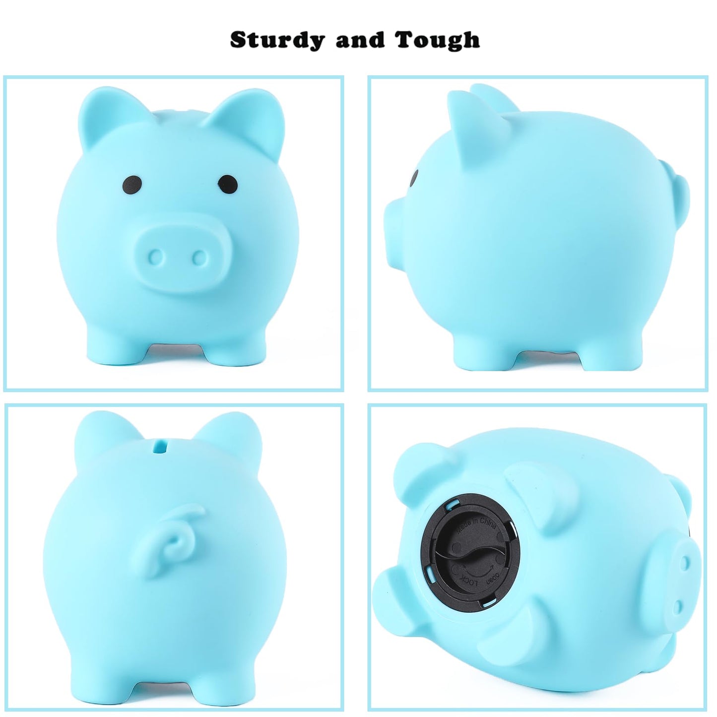 PandaEar Piggy Bank – Shatterproof Blue Coin Bank for Kids