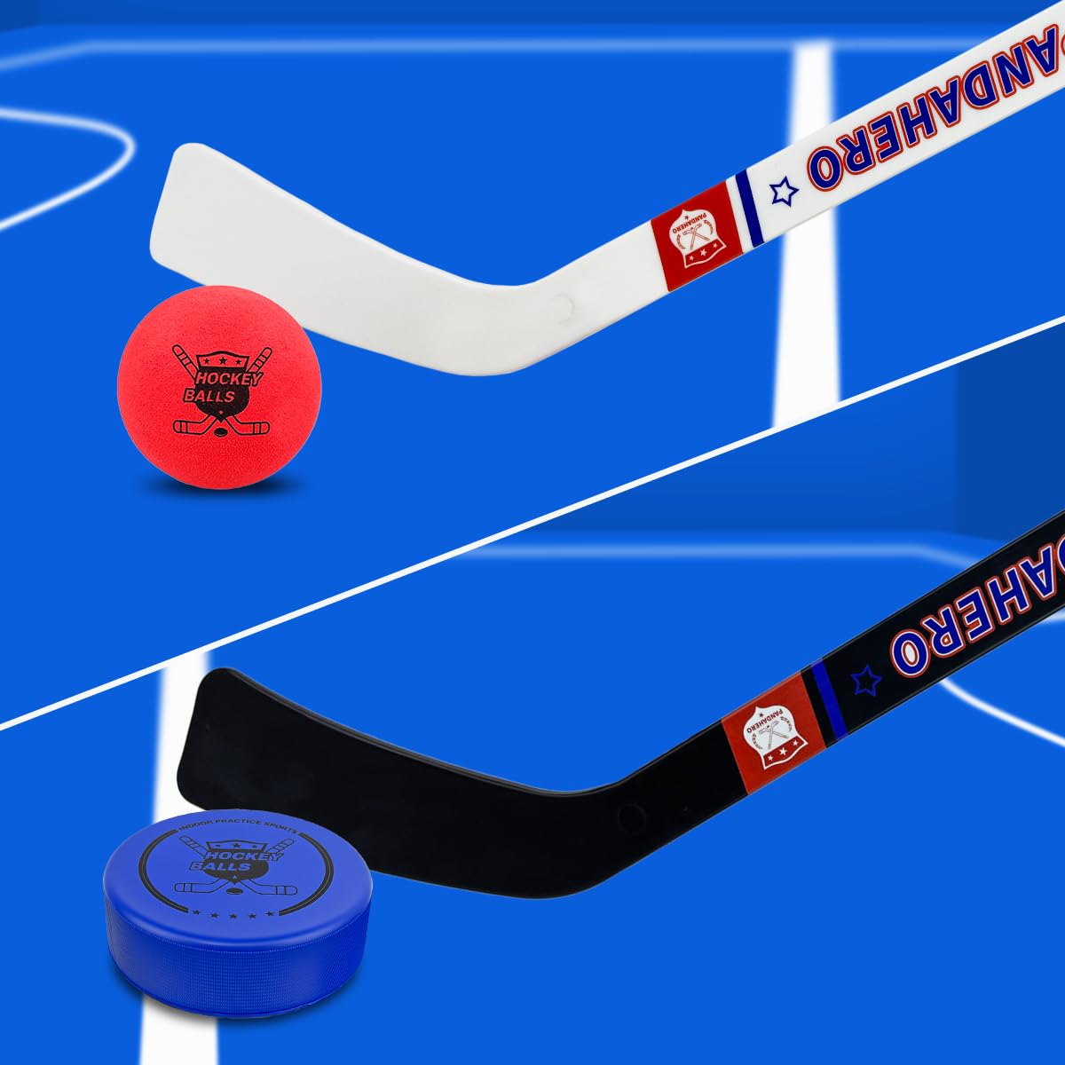 Pandahero Mini Knee Hockey Set for Kids – 4 Sticks, 6 Foam Balls & 6 Pucks
