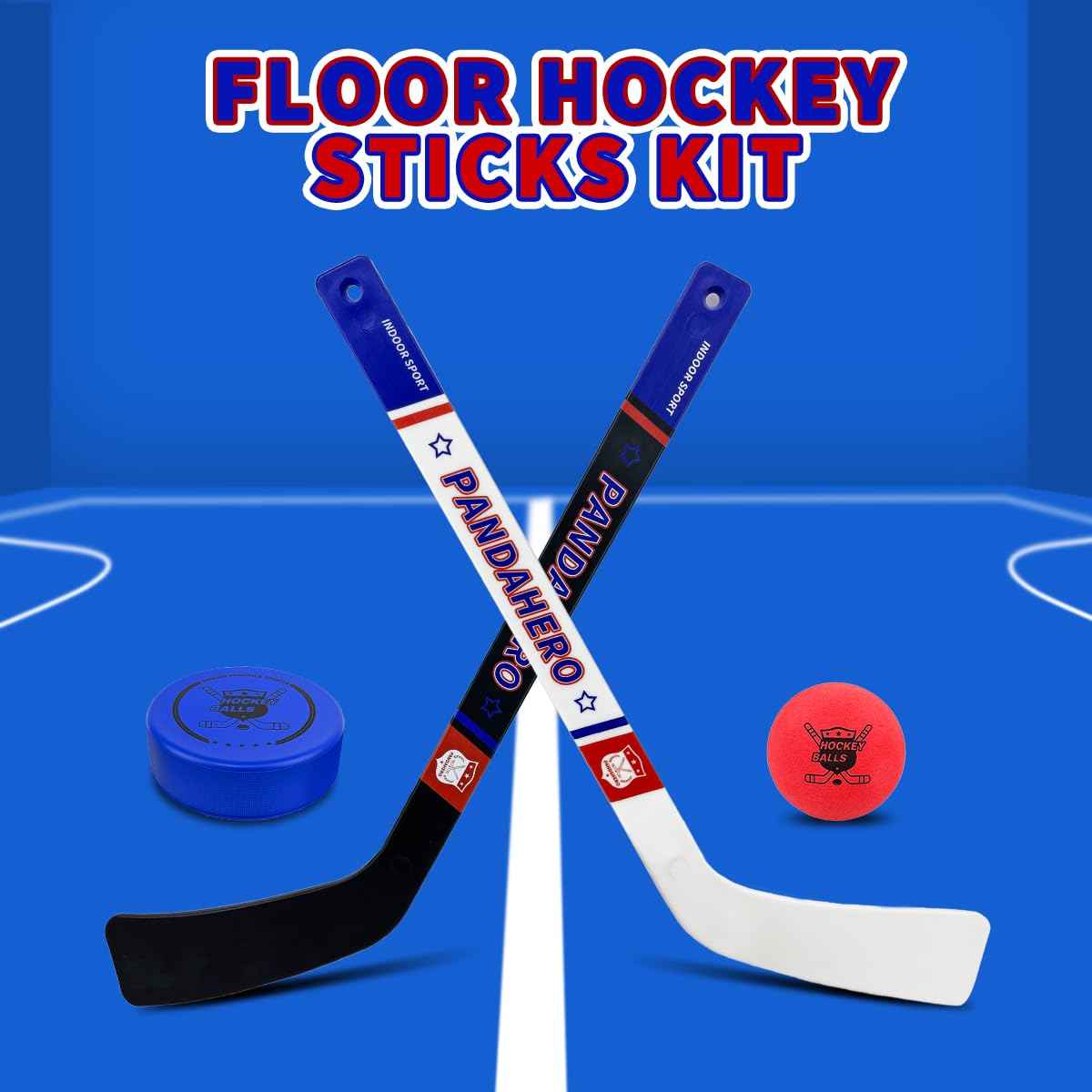 Pandahero Mini Knee Hockey Set for Kids – 4 Sticks, 6 Foam Balls & 6 Pucks