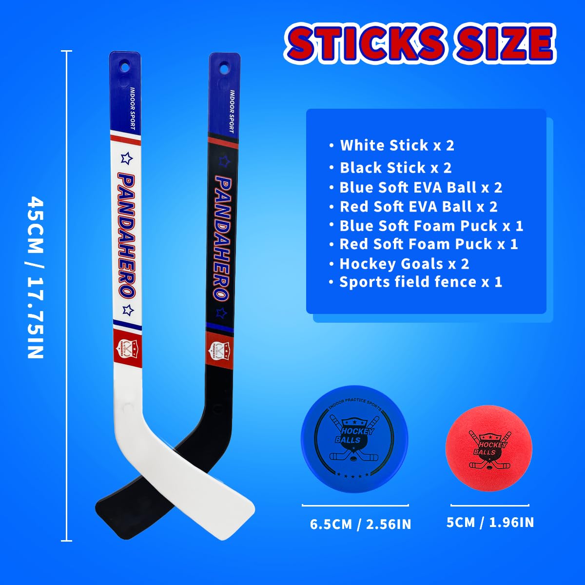 Pandahero Knee Hockey Rink Set – Indoor Hockey Fun for Kids (2 Nets, 4 Sticks, 6 Balls)