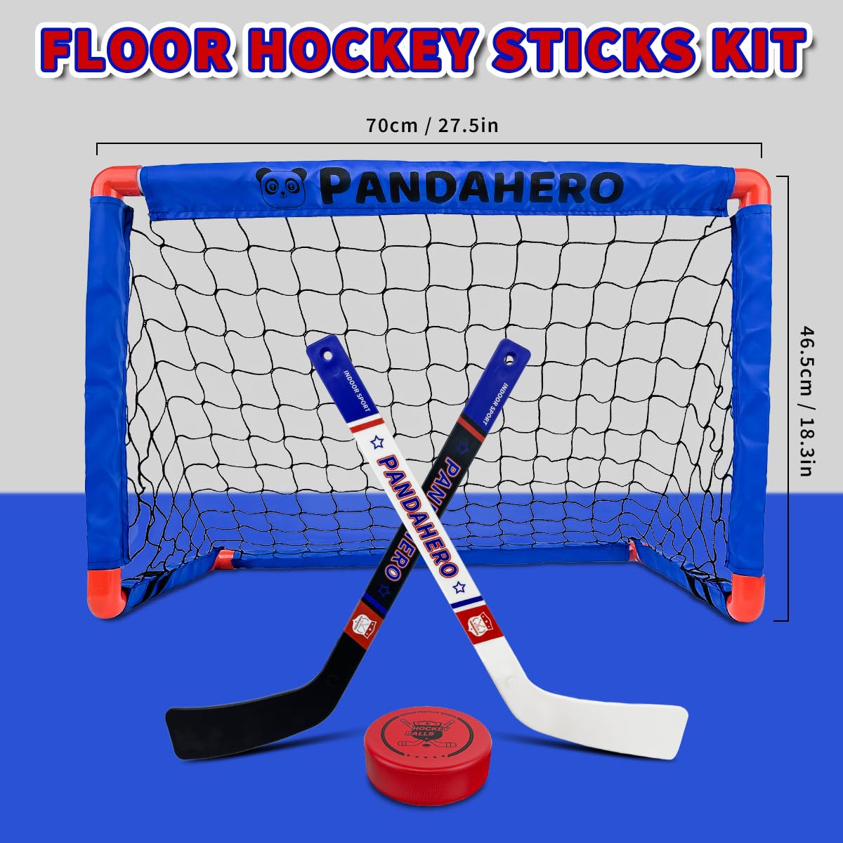 Pandahero Knee Hockey Rink Set – Indoor Hockey Fun for Kids (2 Nets, 4 Sticks, 6 Balls)
