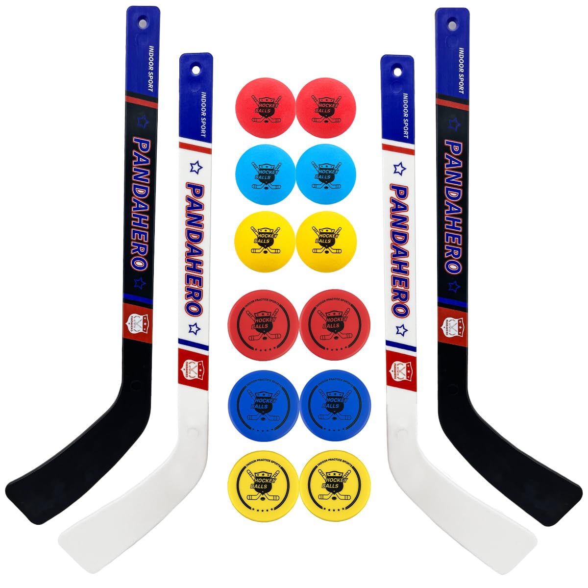 Pandahero Mini Knee Hockey Set for Kids – 4 Sticks, 6 Foam Balls & 6 Pucks