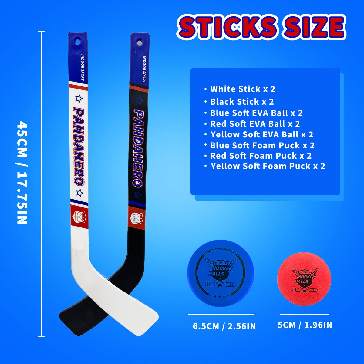 Pandahero Mini Knee Hockey Set for Kids – 4 Sticks, 6 Foam Balls & 6 Pucks