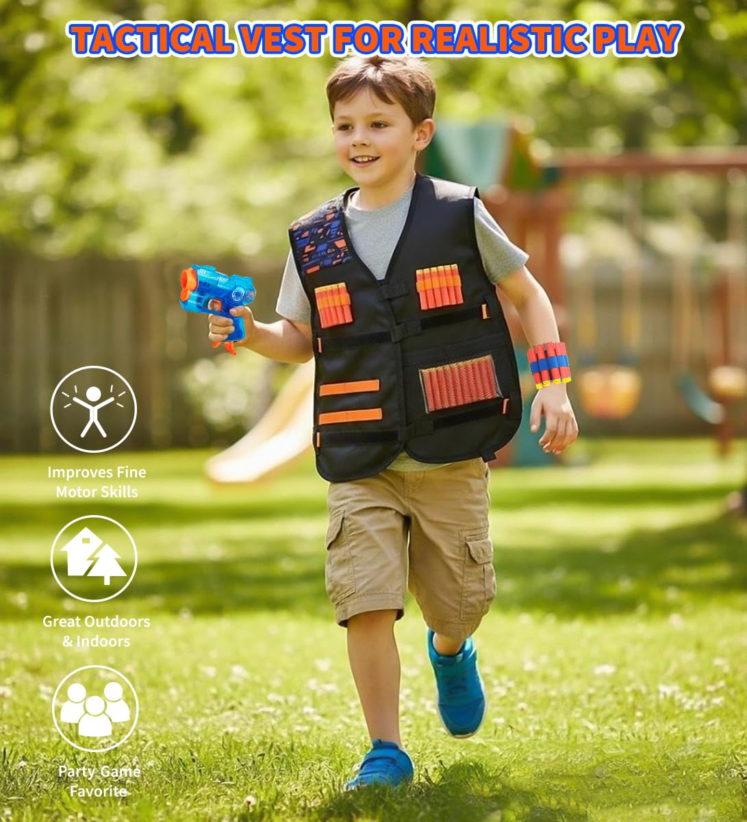 Pandahero Tactical Vest Kit for Kids – Nerf-Compatible Action Vest Set for Ages 5–12