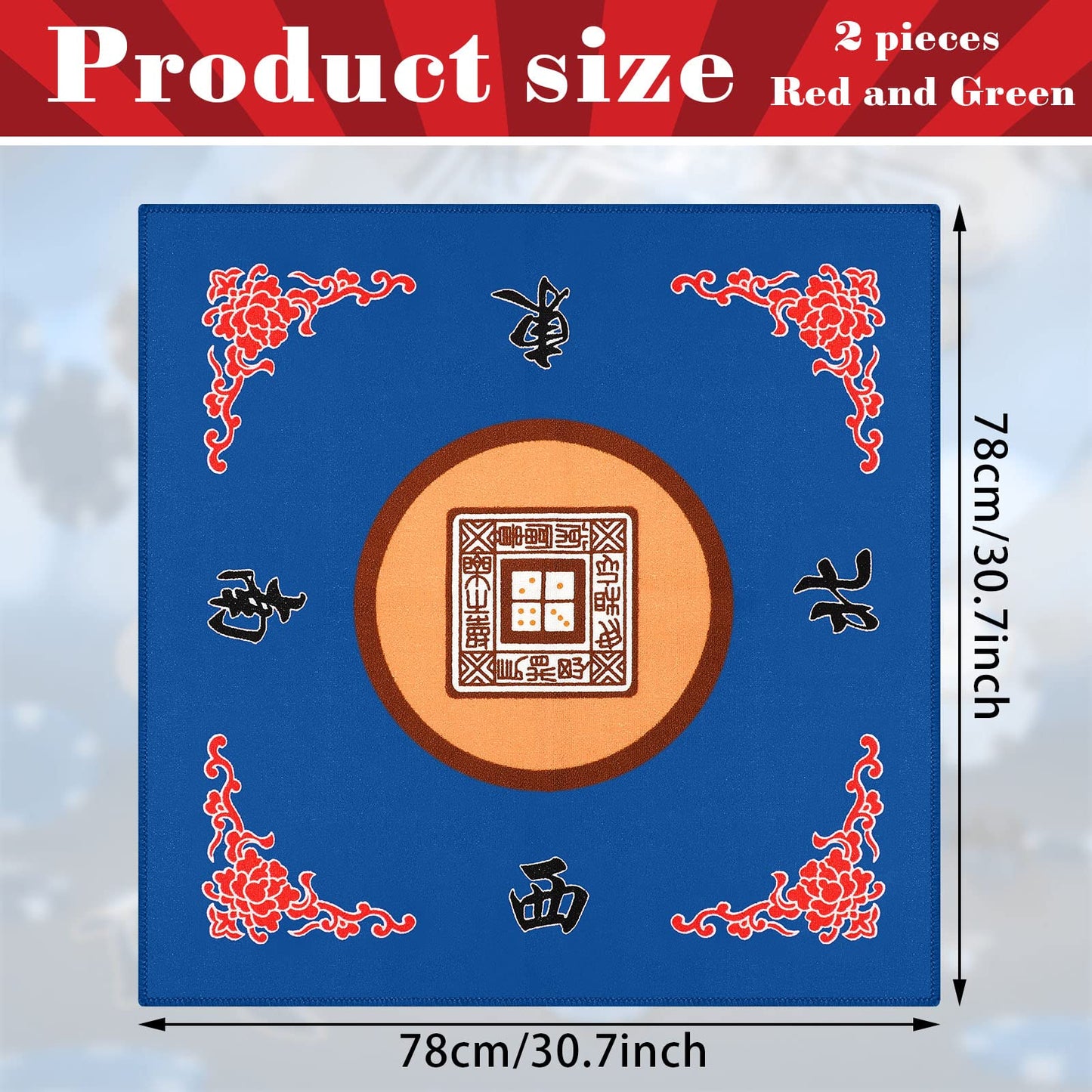 Panelee 2 Pcs Mahjong Mat Table Cover – Non-Slip, Noise-Reducing Gaming Mats (30.7 x 30.7 in) – Blue & Red
